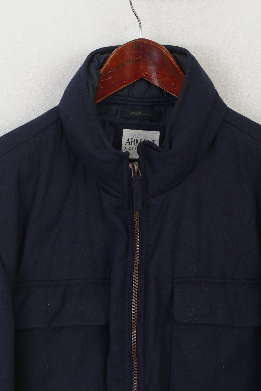 Armani Collezioni Men 42 52 M Jacket Navy Wool Cashmere Blend Vintage Hidden Hood Top