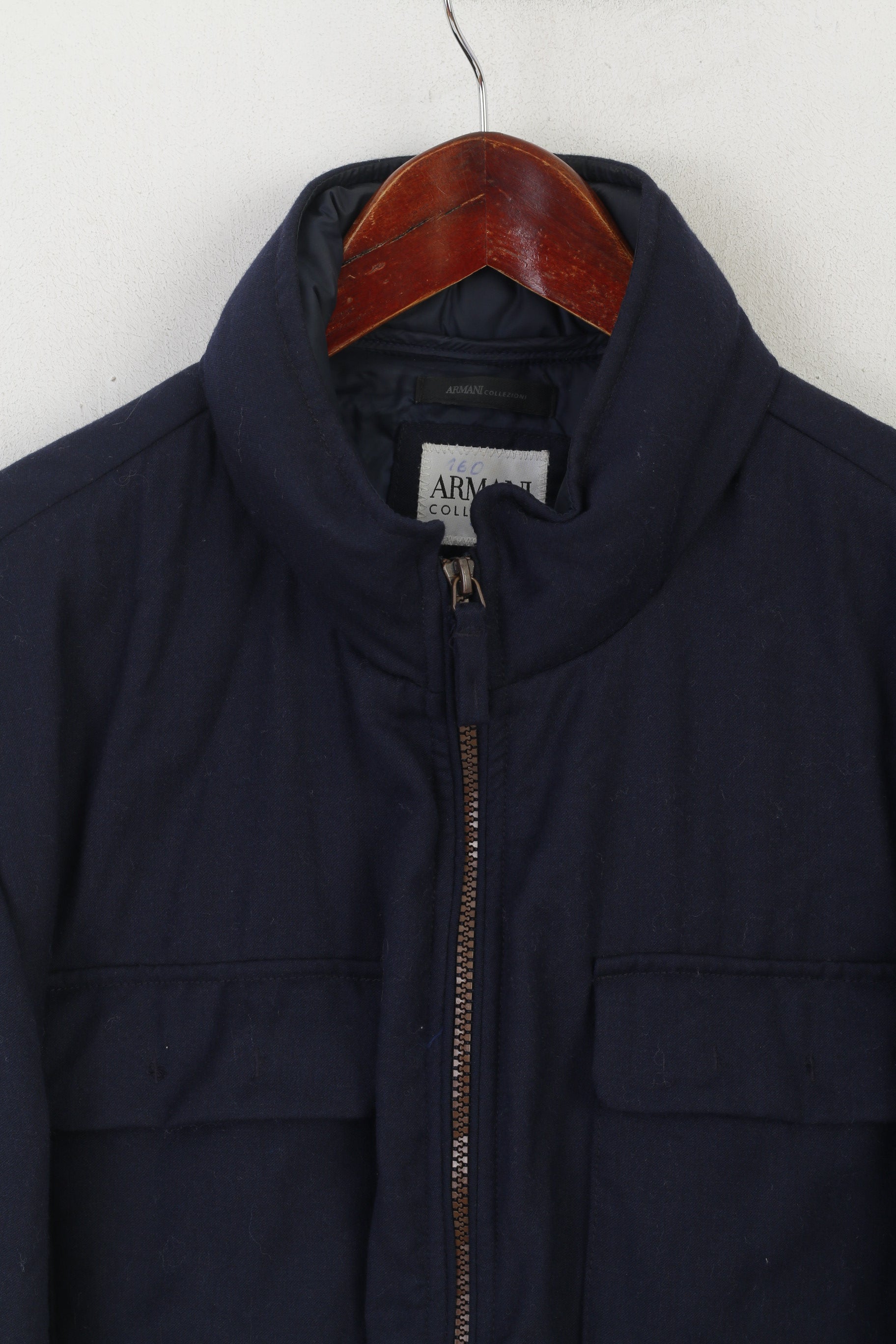 Armani Collezioni Men 42 52 M Jacket Navy Wool Cashmere Blend Vintage Hidden Hood Top