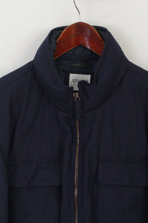 Armani Collezioni Men 42 52 M Jacket Navy Wool Cashmere Blend Vintage Hidden Hood Top