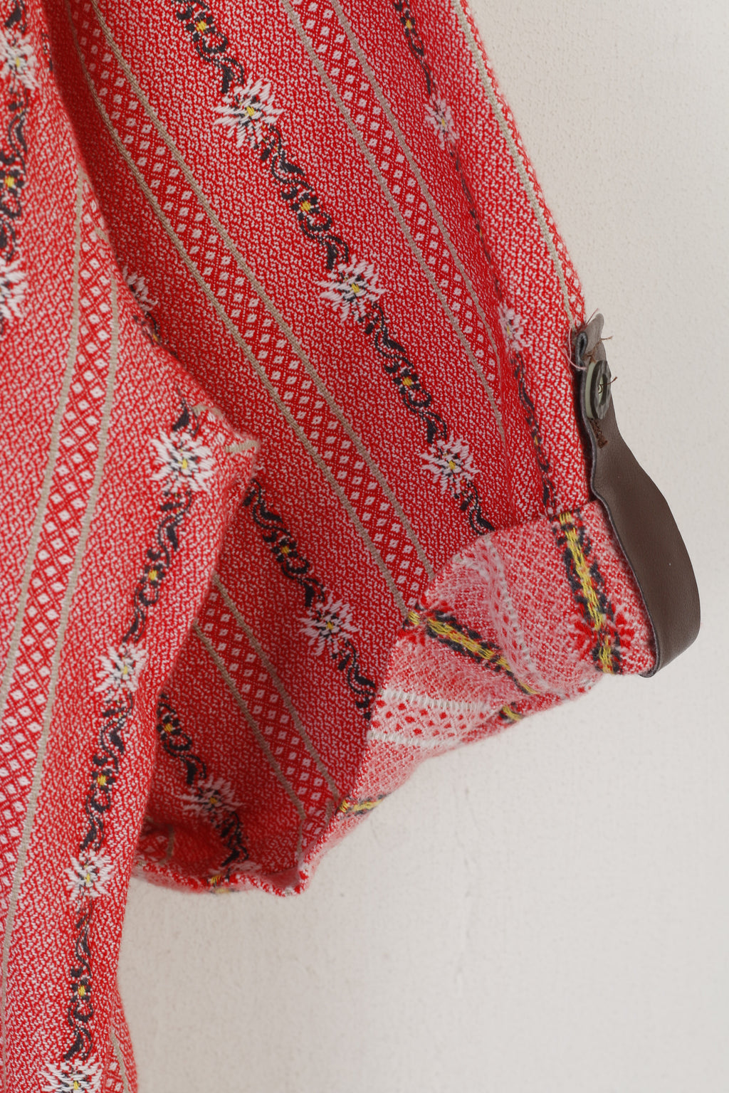 Wenet Textilien Men L Casual Shirt Pink Cotton Emroidered Floral Tyrol Trachten Top