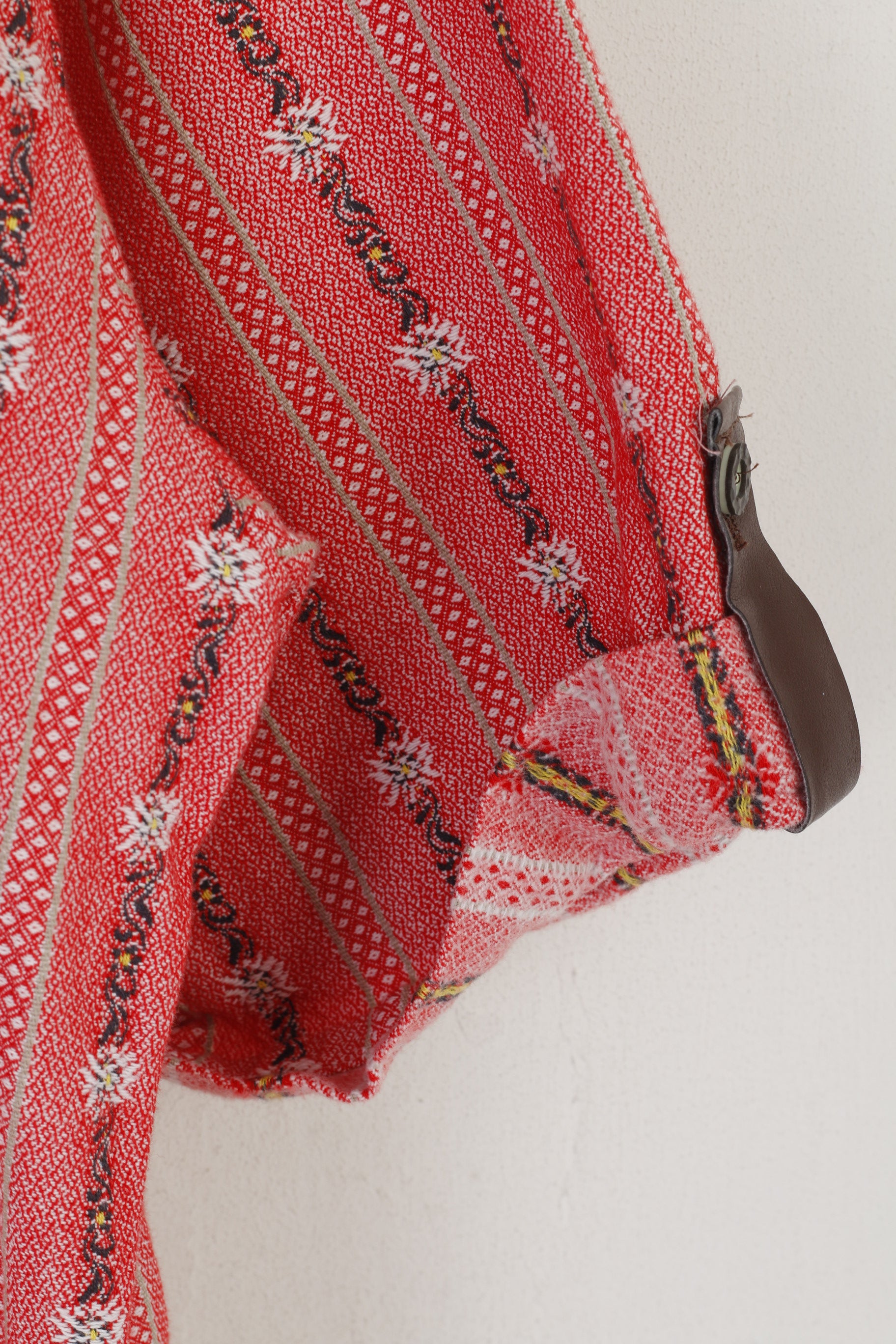 Wenet Textilien Men L Casual Shirt Pink Cotton Emroidered Floral Tyrol Trachten Top