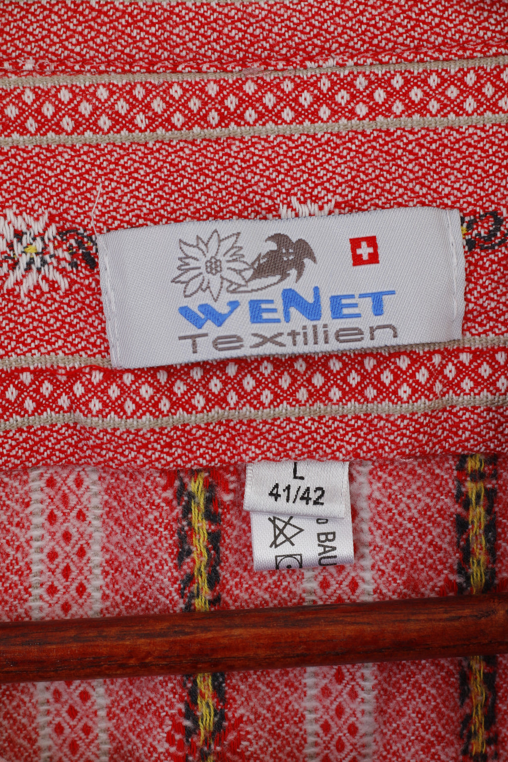 Wenet Textilien Men L Casual Shirt Pink Cotton Emroidered Floral Tyrol Trachten Top