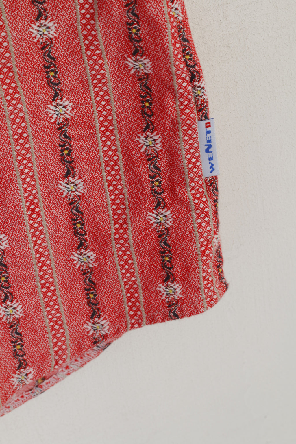 Wenet Textilien Men L Casual Shirt Pink Cotton Emroidered Floral Tyrol Trachten Top