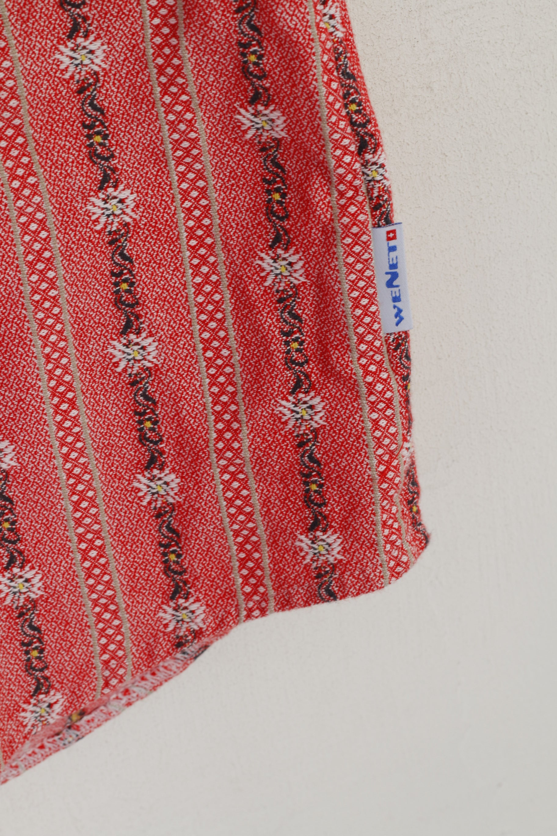 Wenet Textilien Men L Casual Shirt Pink Cotton Emroidered Floral Tyrol Trachten Top