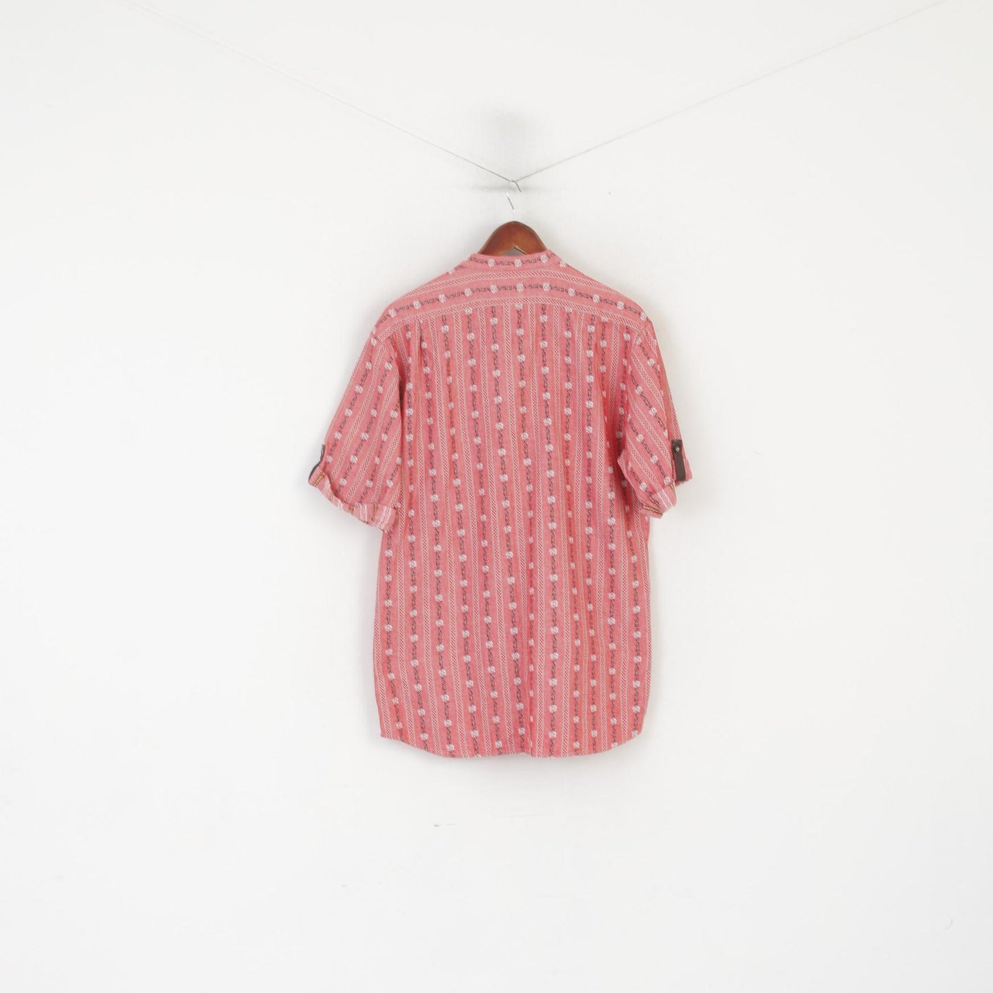 Wenet Textilien Men L Casual Shirt Pink Cotton Emroidered Floral Tyrol Trachten Top