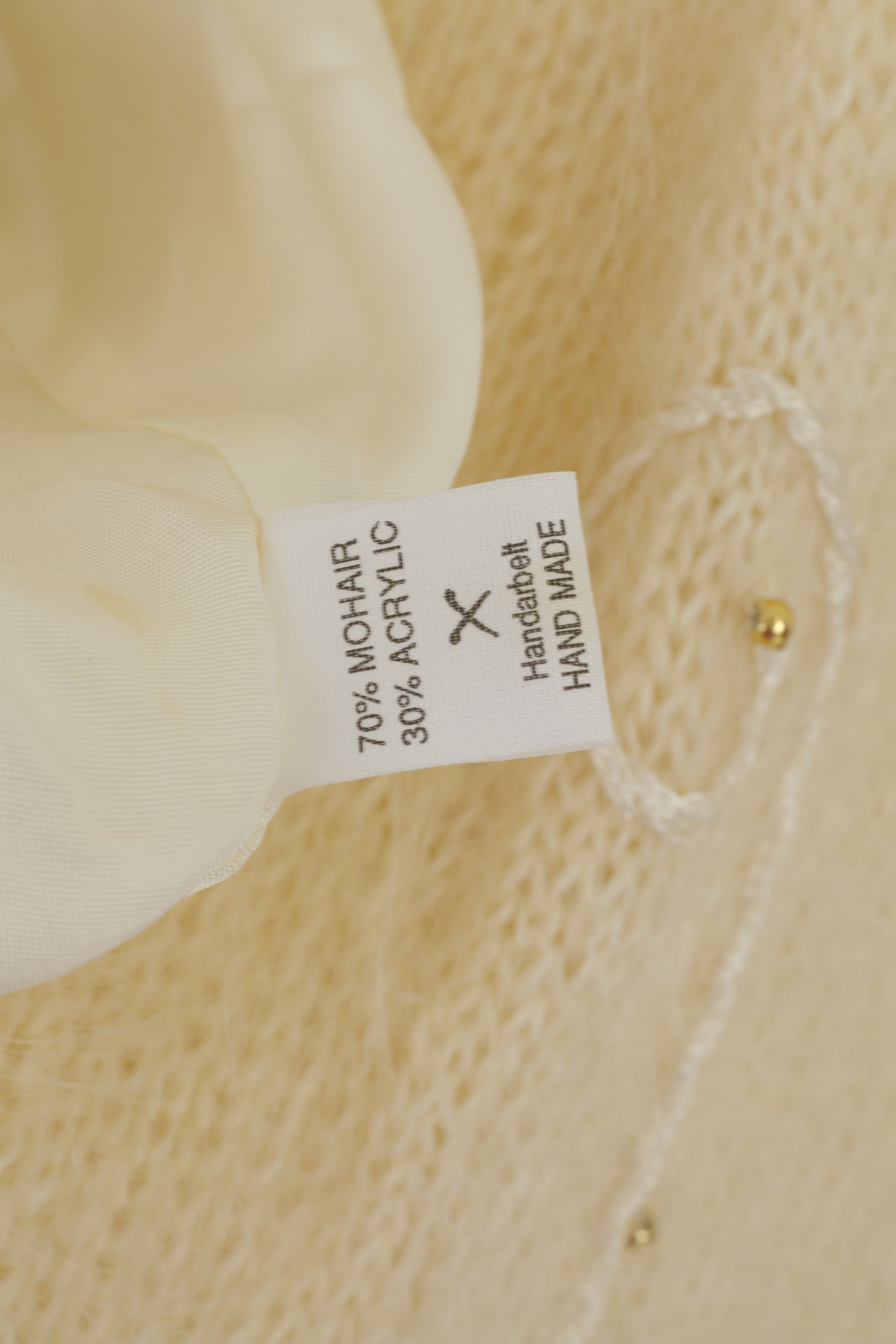 Handarbelt Cardigan Femme L/XL Beige Mohair Pull Brodé Fait Main