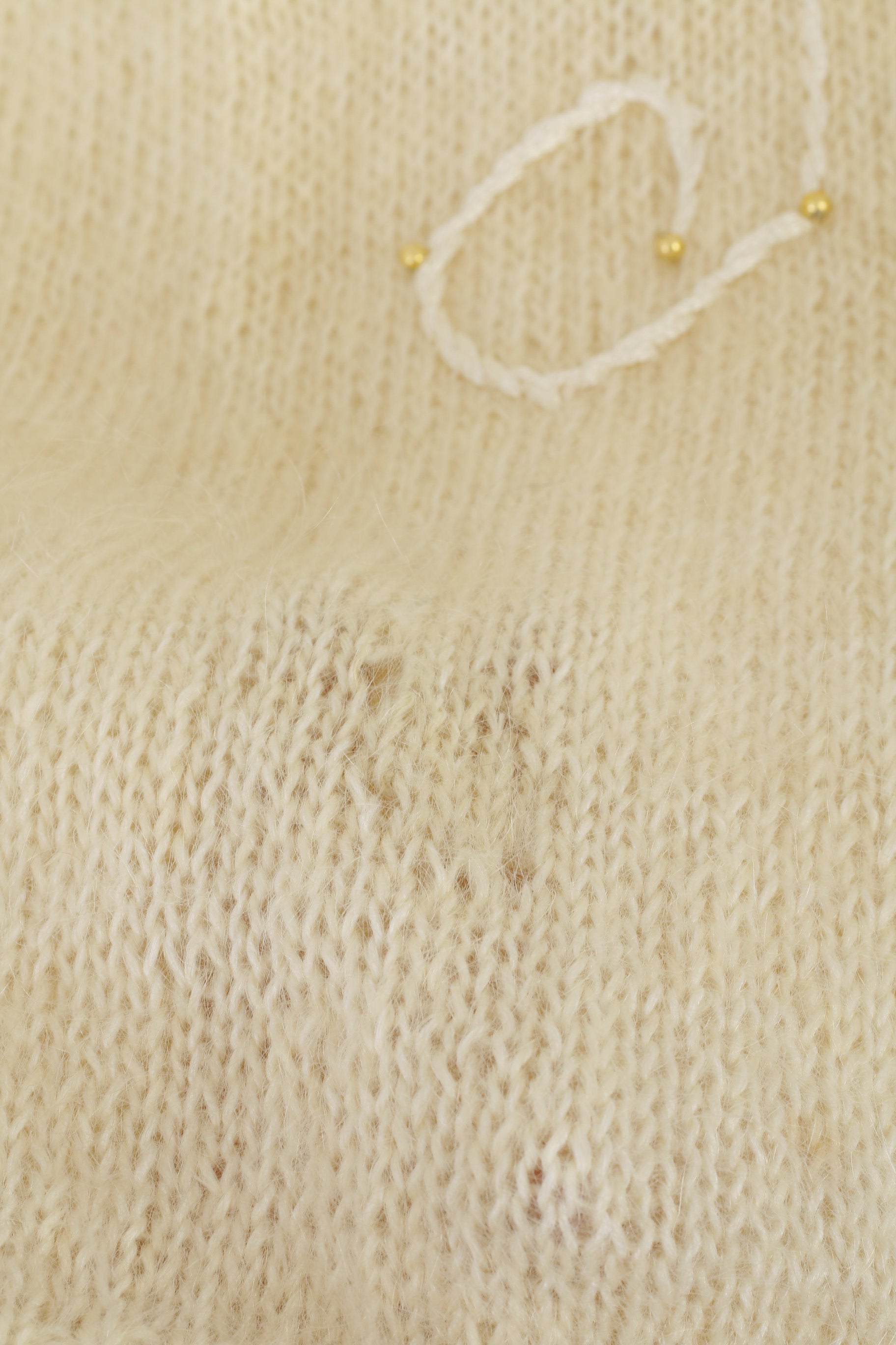 Handarbelt Cardigan Femme L/XL Beige Mohair Pull Brodé Fait Main