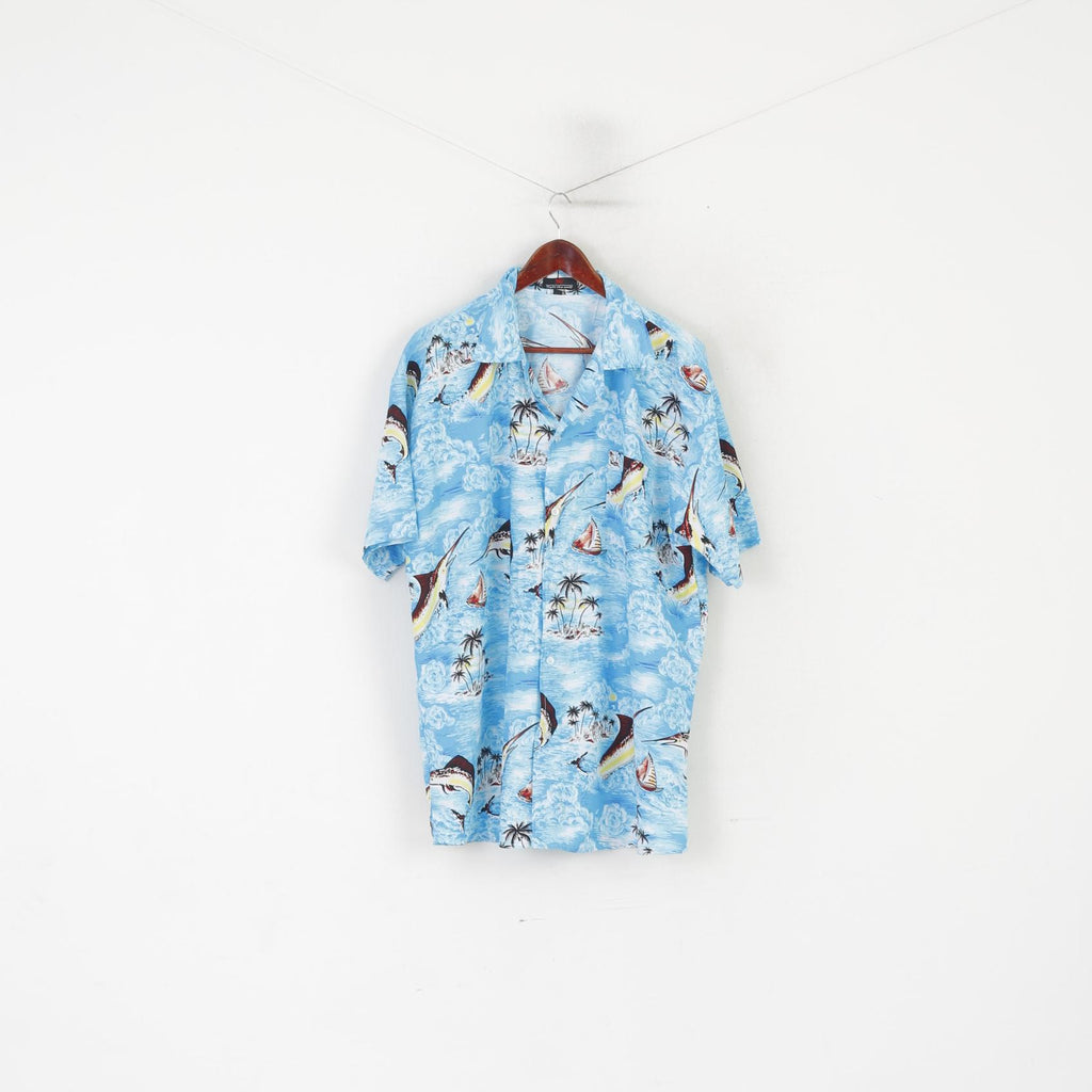 Combattez le loup hommes 3XL 2XL chemise décontractée requins bleus haut hawaïen à manches courtes