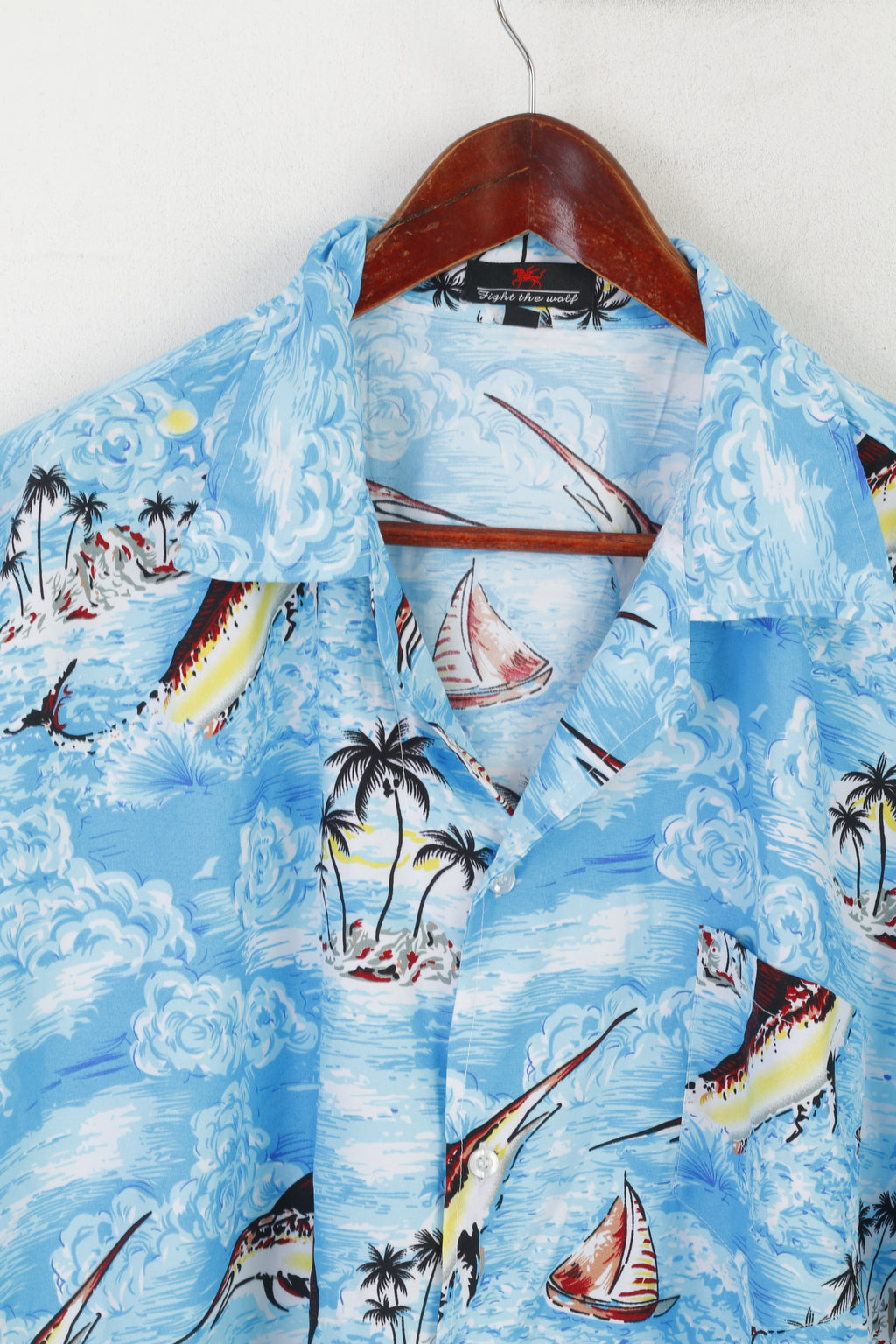 Combattez le loup hommes 3XL 2XL chemise décontractée requins bleus haut hawaïen à manches courtes