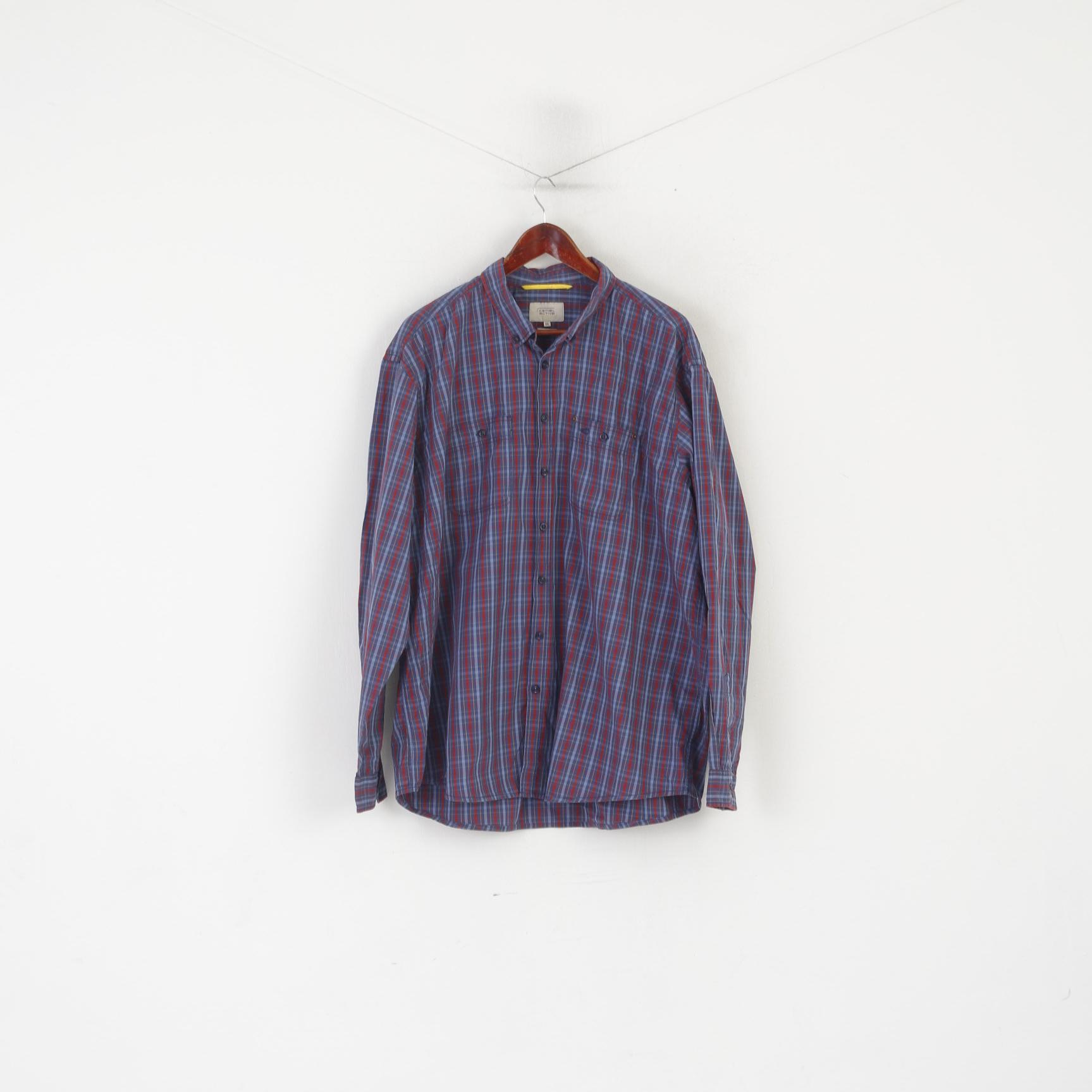 Camel Active Men XXL Chemise décontractée Bleu Coton à carreaux Regular Fit Haut à manches longues