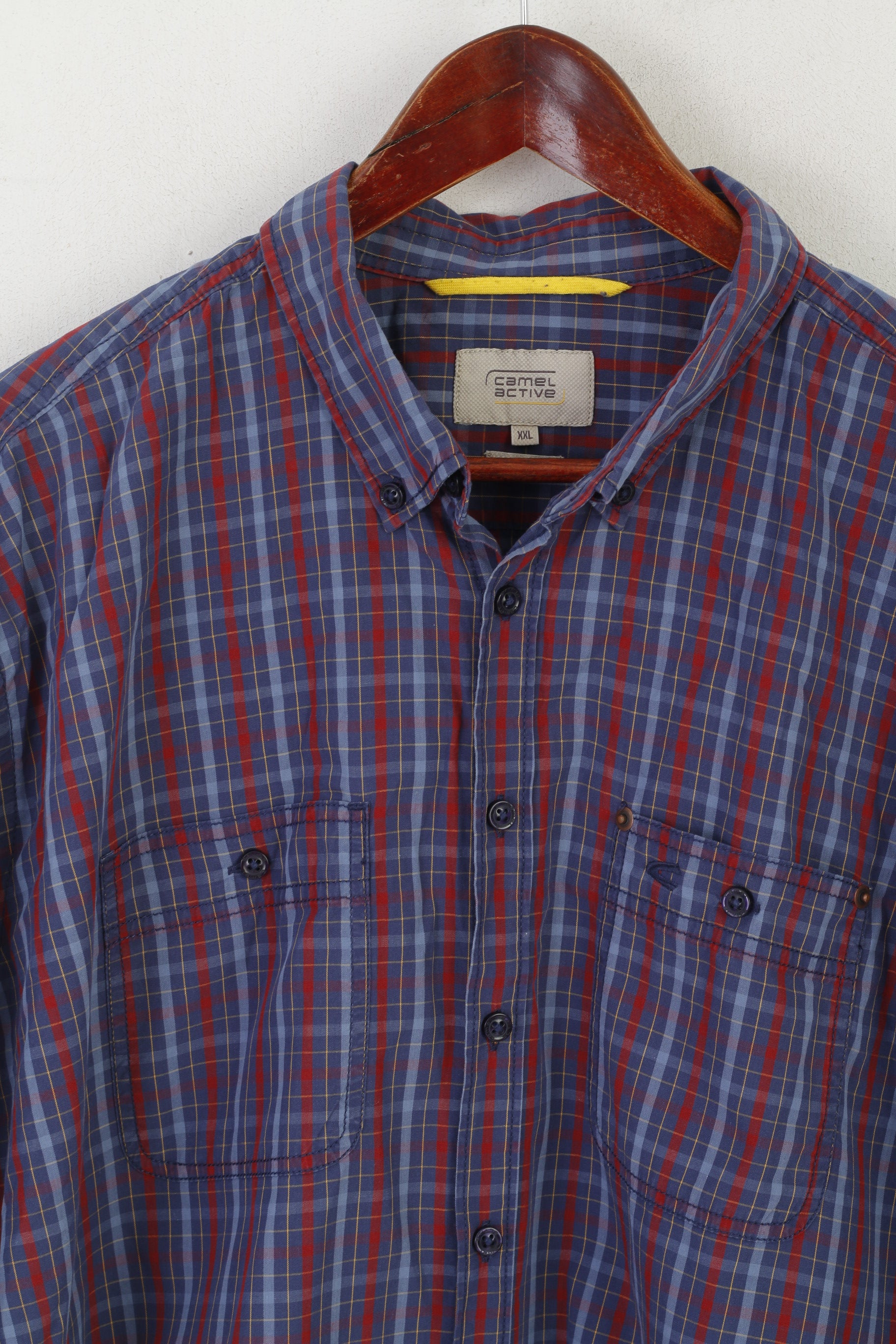 Camel Active Men XXL Chemise décontractée Bleu Coton à carreaux Regular Fit Haut à manches longues
