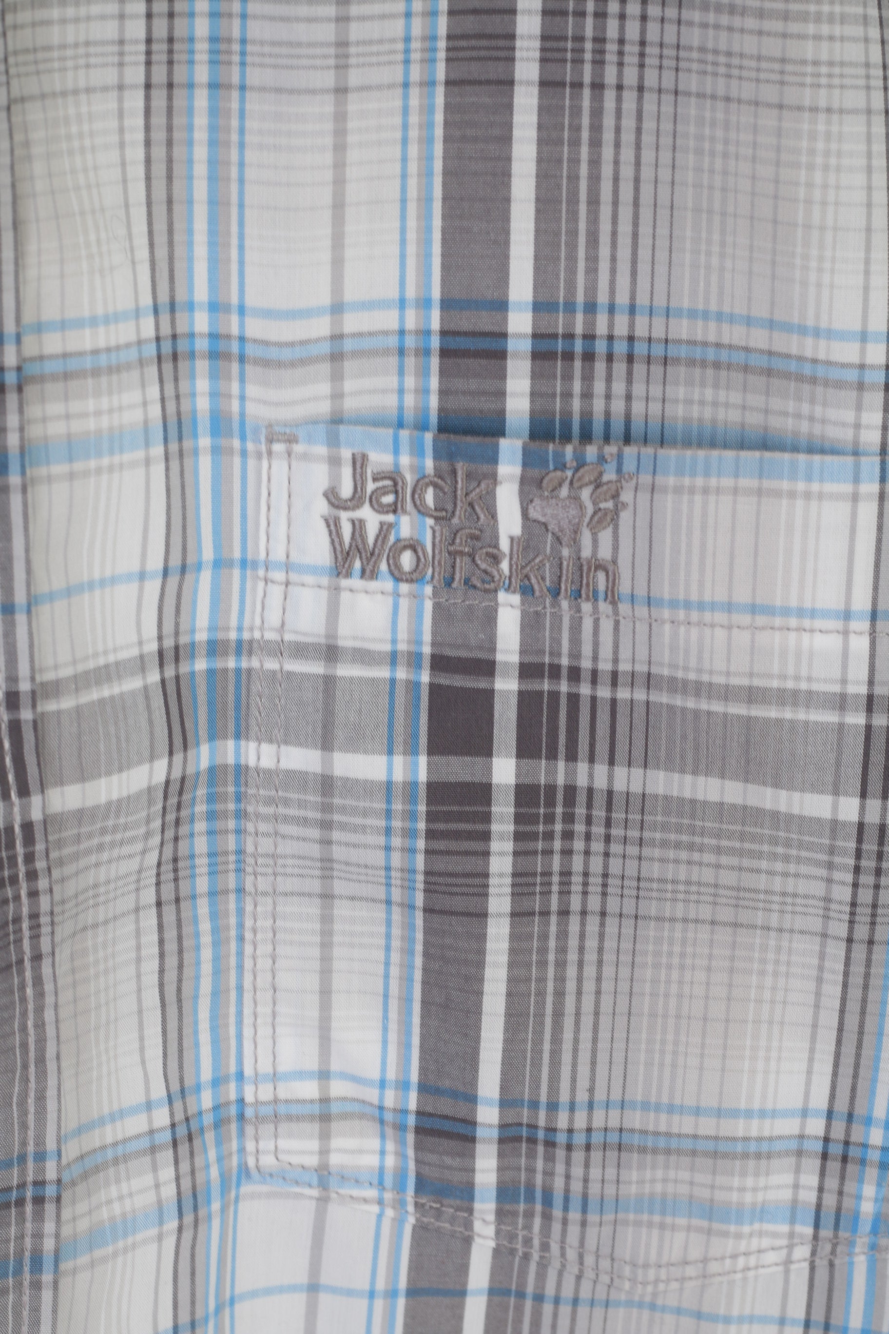 Jack Wolfskin Men 3XL Casual Shirt Gray Cotton Check Outdoor Short Sleeve Top