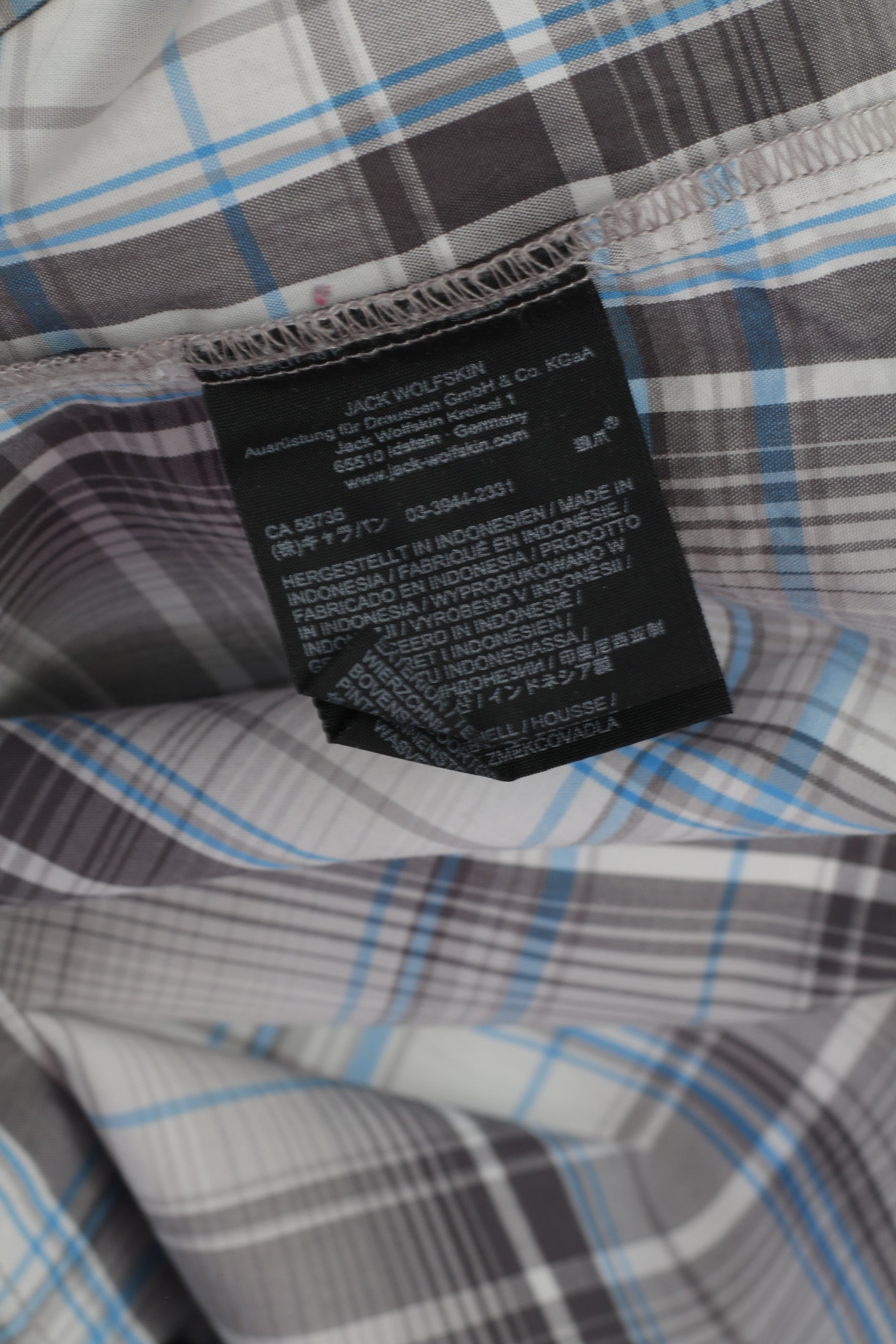 Jack Wolfskin Men 3XL Casual Shirt Gray Cotton Check Outdoor Short Sleeve Top