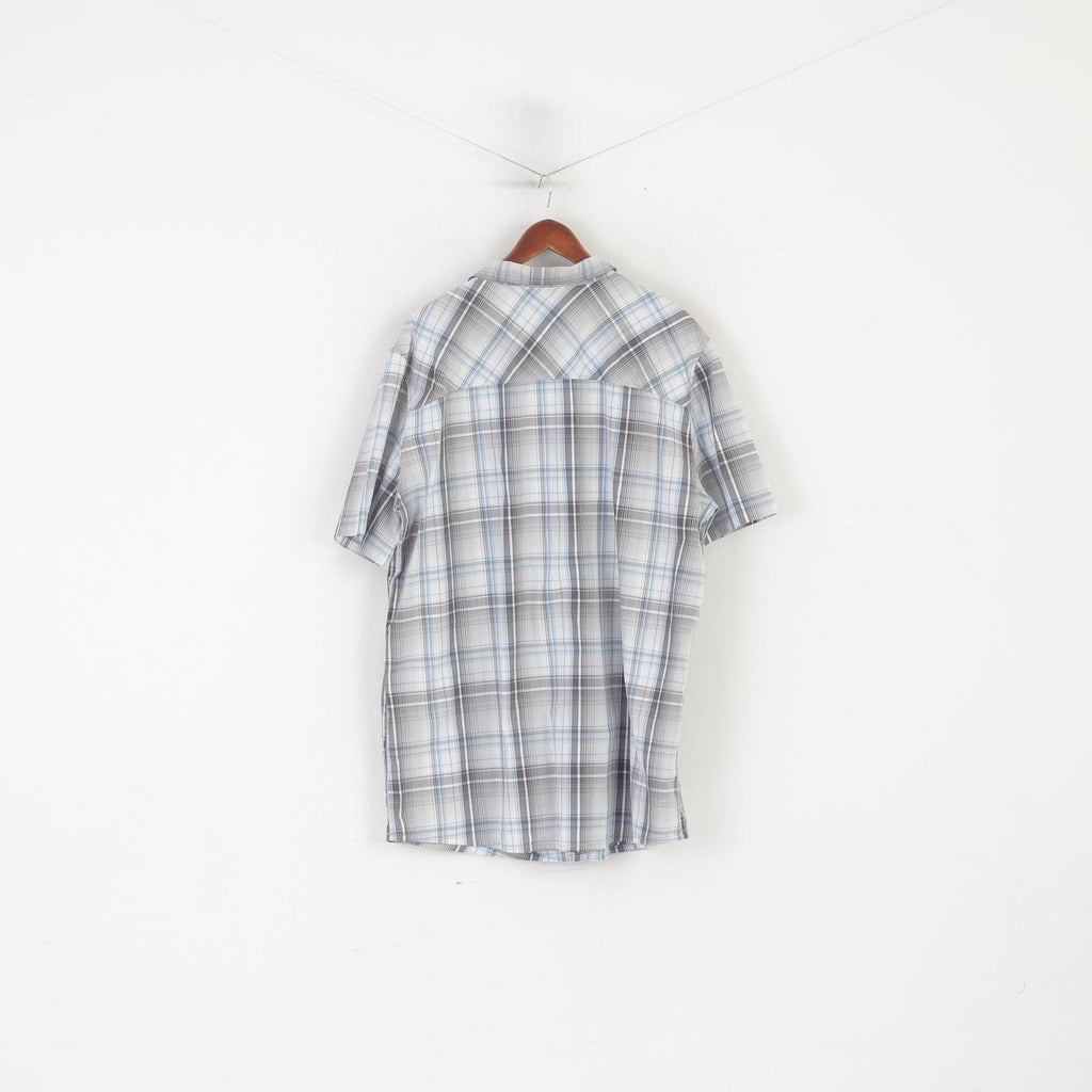 Jack Wolfskin Men 3XL Casual Shirt Gray Cotton Check Outdoor Short Sleeve Top