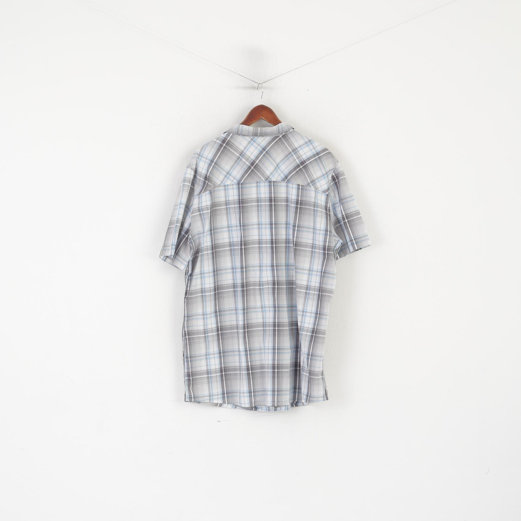 Jack Wolfskin Men 3XL Casual Shirt Gray Cotton Check Outdoor Short Sleeve Top