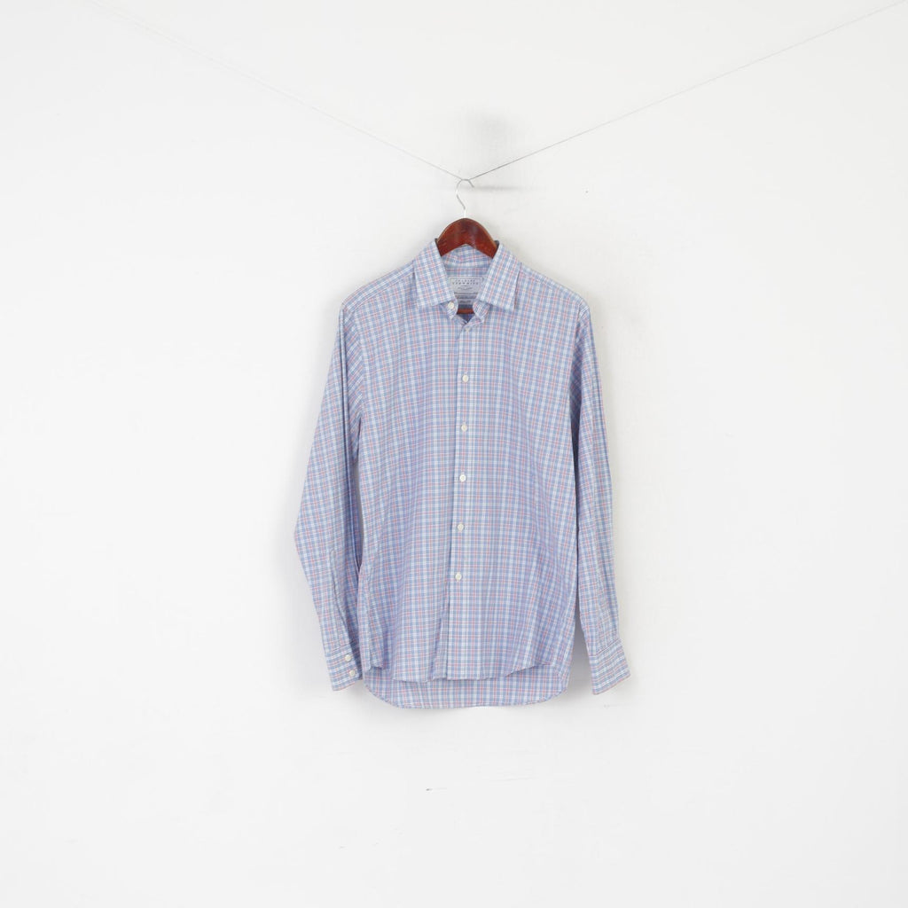 Charles Tyrwhitt Men 15.5 39 M Casual Shirt Blue Cotton Checkered Long Sleeve Top