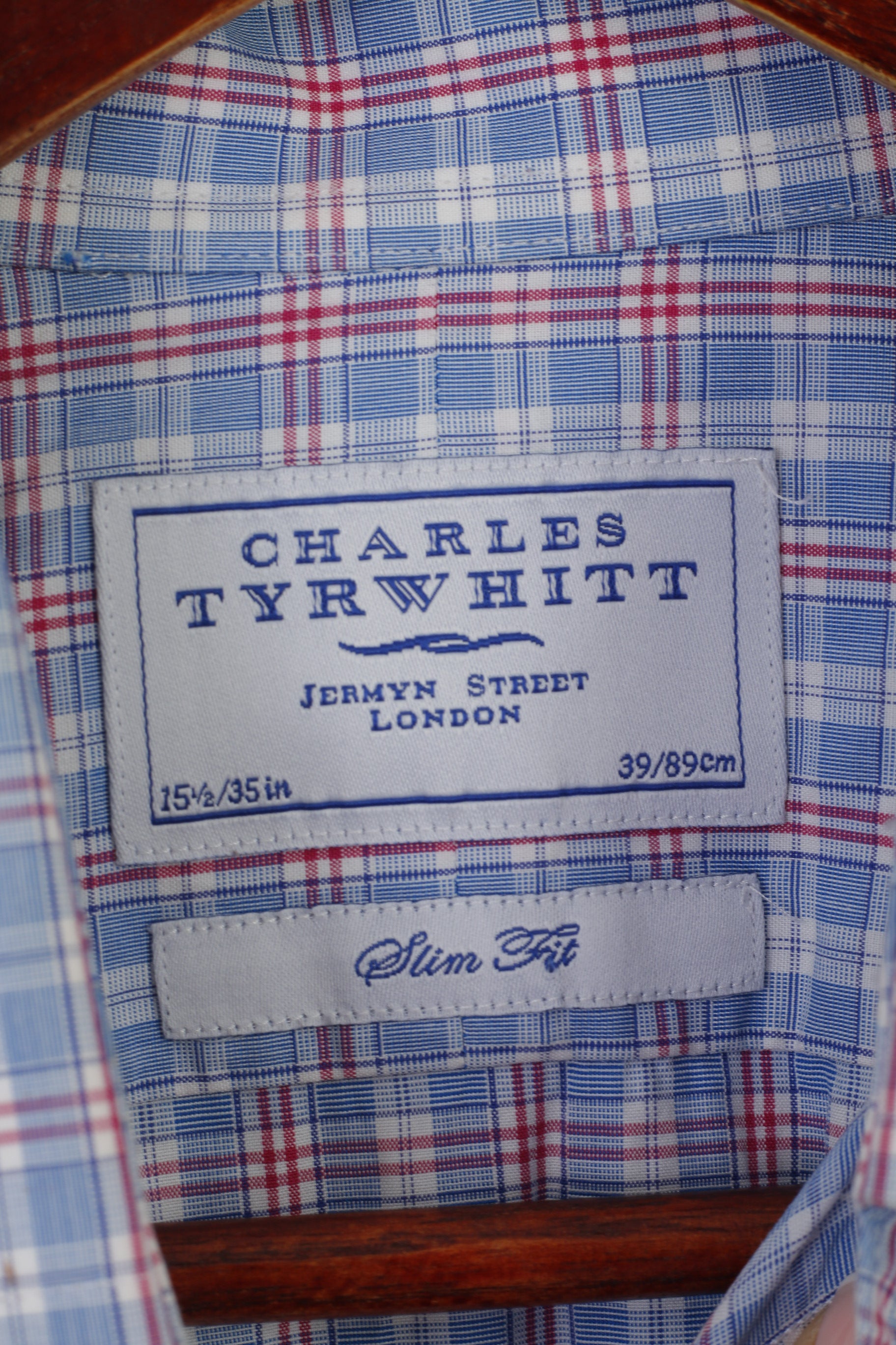 Charles Tyrwhitt Men 15.5 39 M Casual Shirt Blue Cotton Checkered Long Sleeve Top