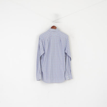Charles Tyrwhitt Men 15.5 39 M Casual Shirt Blue Cotton Checkered Long Sleeve Top