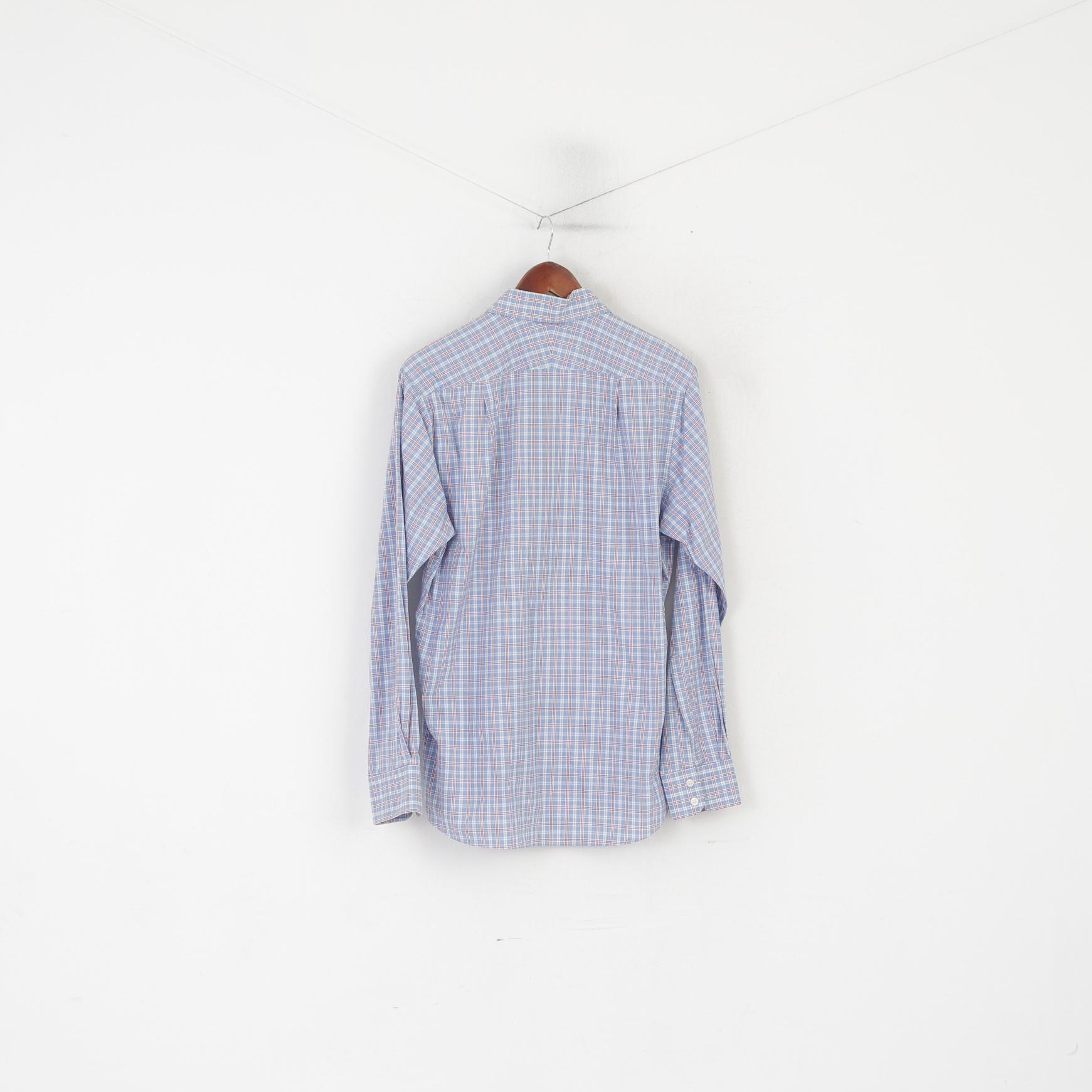 Charles Tyrwhitt Men 15.5 39 M Casual Shirt Blue Cotton Checkered Long Sleeve Top