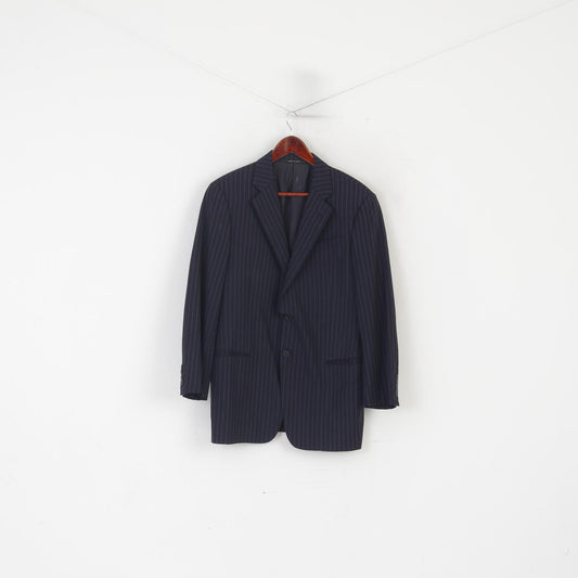 Armani Collezioni Uomo 40 Blazer Giacca monopetto Made in Italy in lana a righe blu scuro