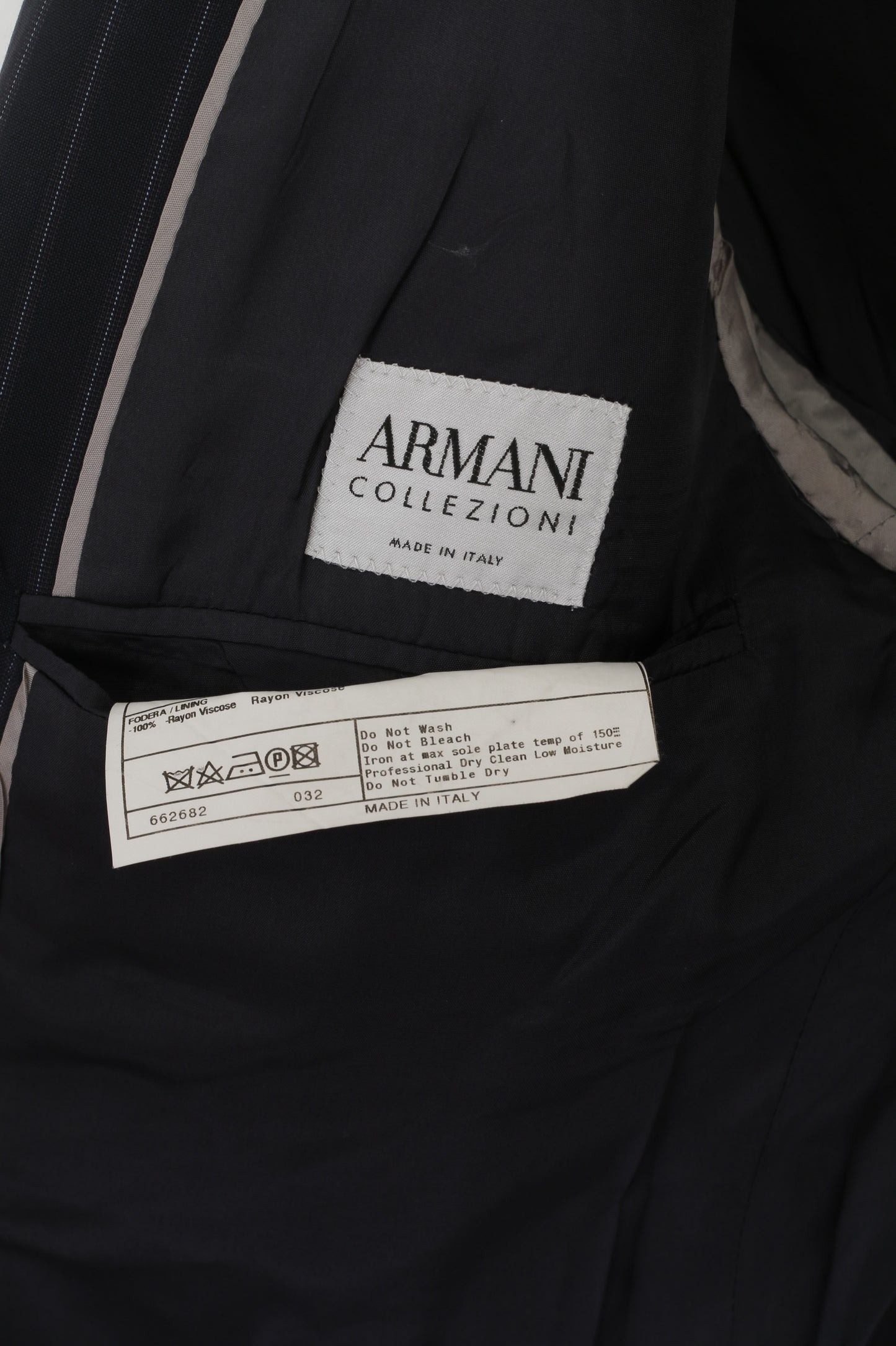 Armani Collezioni Hommes 40 Blazer Marine Rayé Laine Fabriqué en Italie Veste Simple Boutonnage