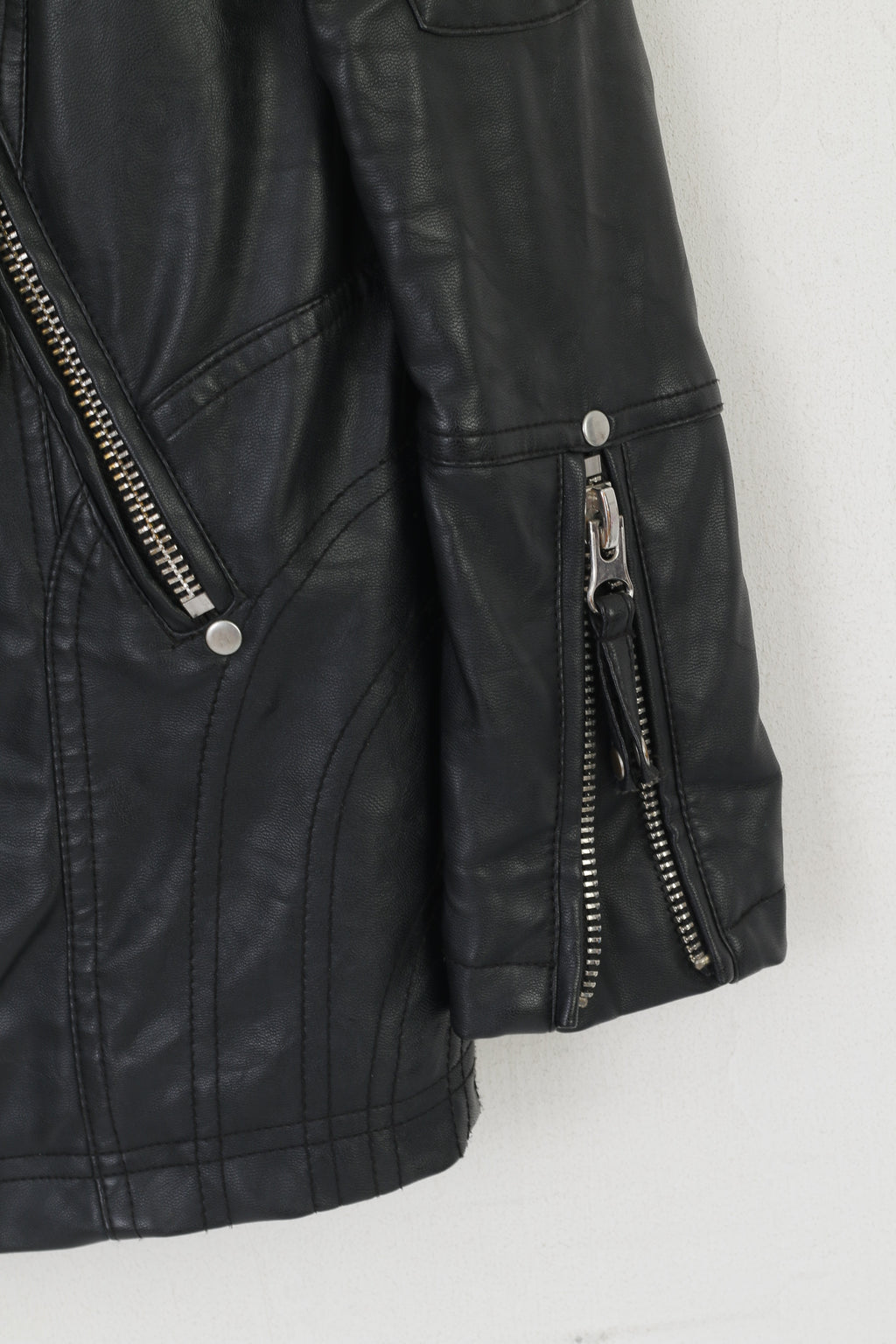 River Island Women 8 34 XS Jacket Black Biker Padded Ramones Full Zipper Top