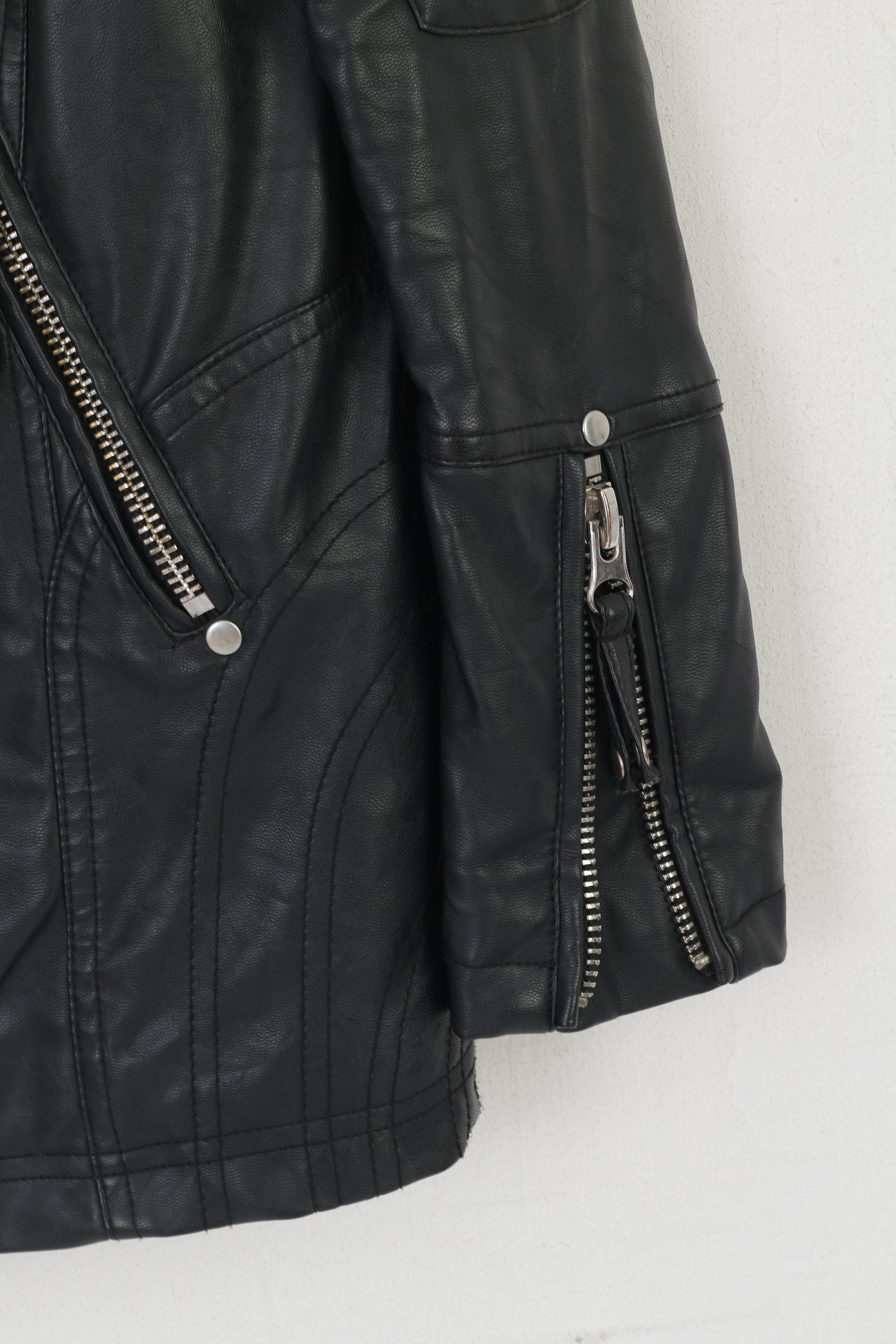 River Island Women 8 34 XS Jacket Black Biker Padded Ramones Full Zipper Top