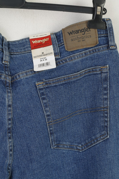 New Wrangler Authentics Men 34 Jeans Trousers Blue Denim Straight Pants