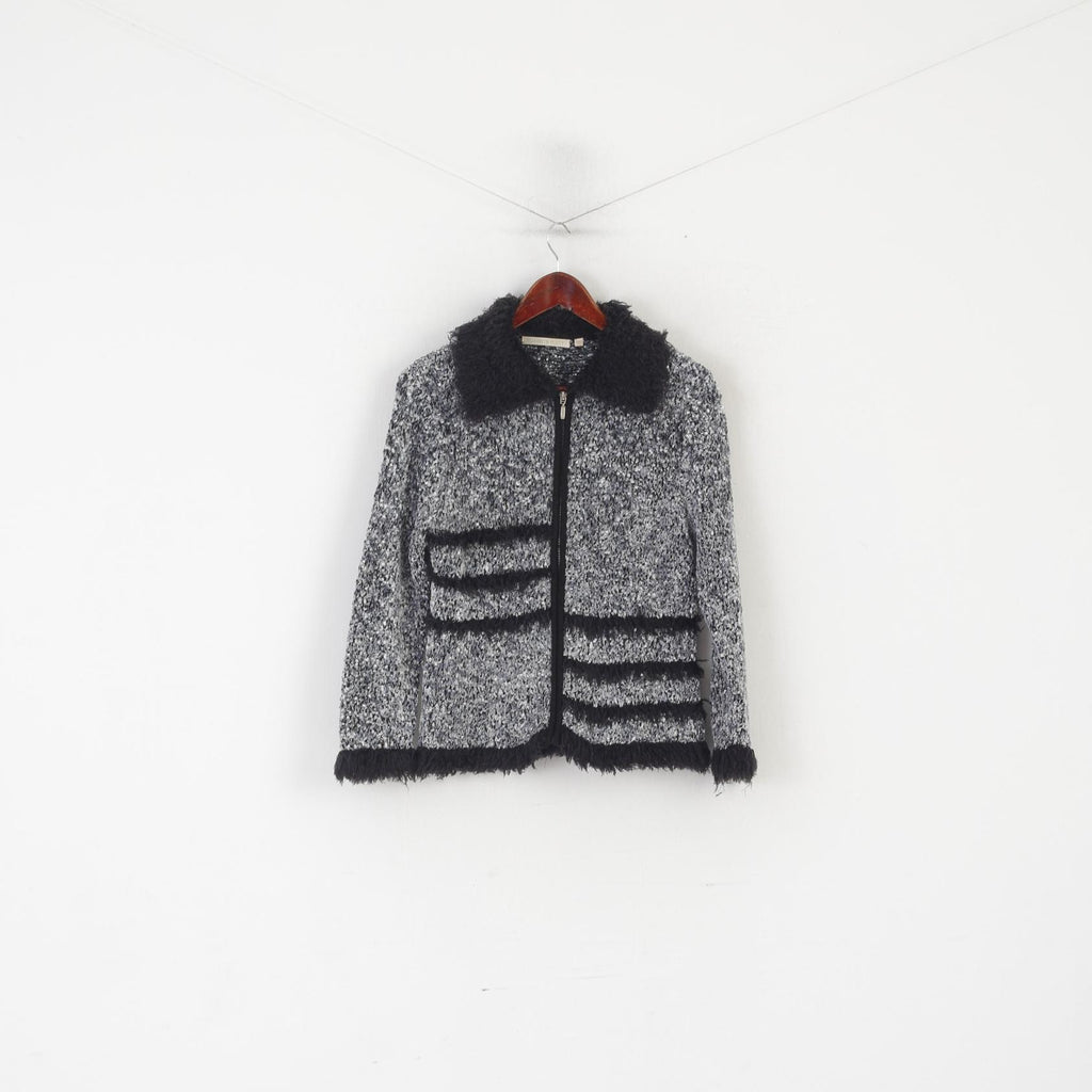 Elizabeth Scott Cardigan femme gris noir fermeture éclair complète Boho col en fourrure pull