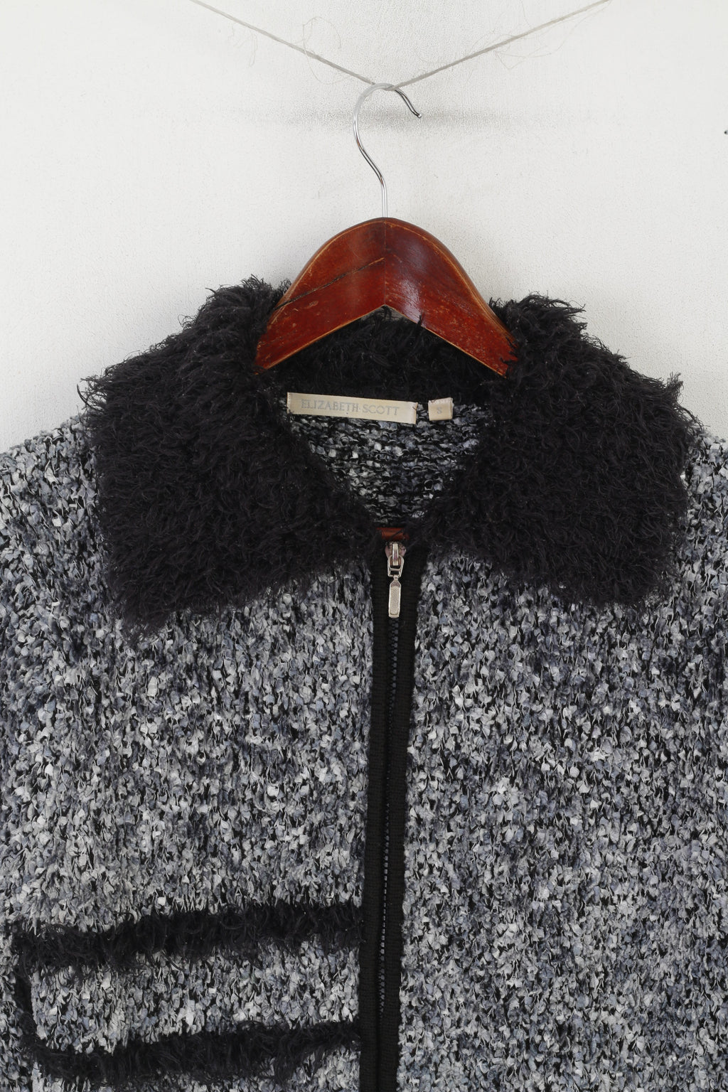 Elizabeth Scott Cardigan femme gris noir fermeture éclair complète Boho col en fourrure pull