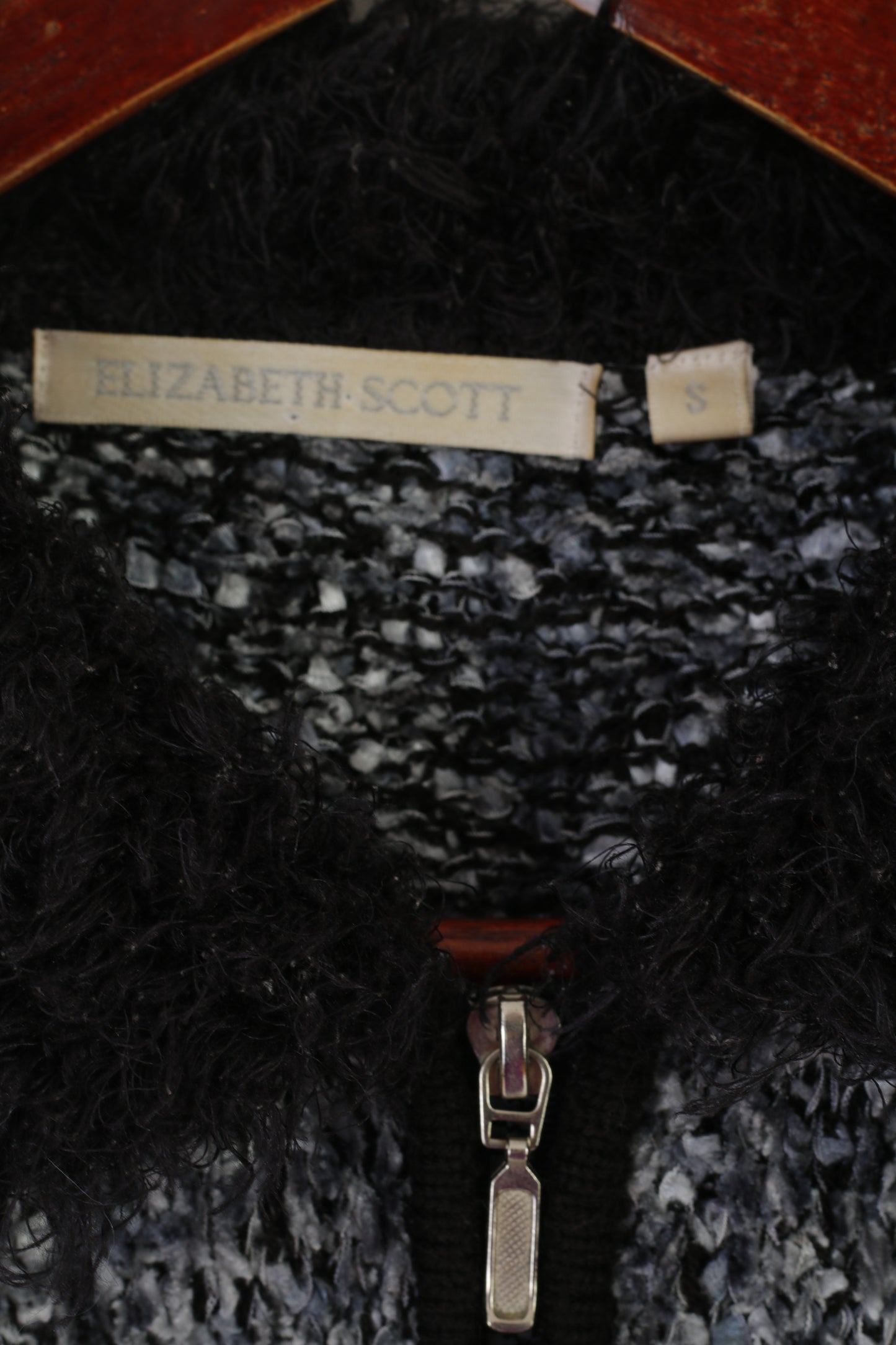 Elizabeth Scott Women S Cardigan Gray Black Full Zipper Boho Fur Collar Sweater