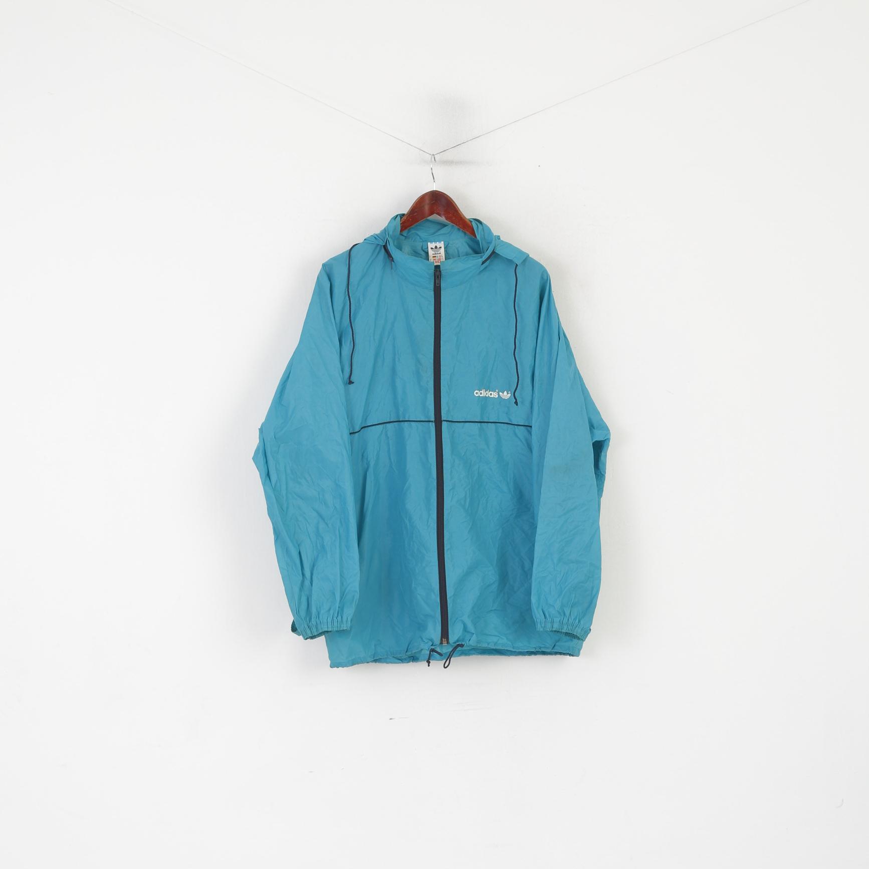 Giacca Adidas da uomo 183 L verde mare, nylon vintage, impermeabile, con zip e cappuccio