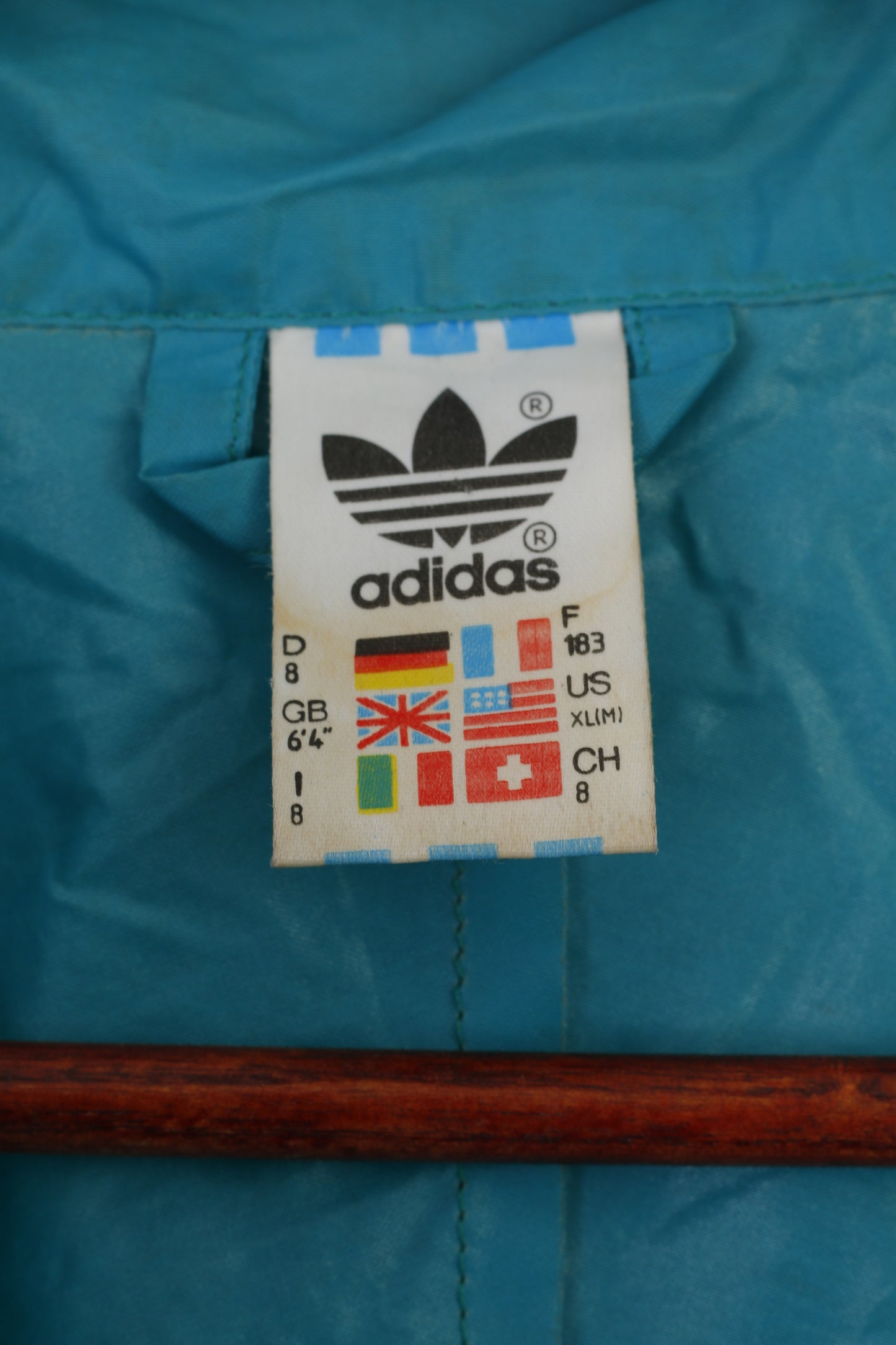 Adidas Men 183 L Jacket Sea Green Vintage Nylon Waterproof Zip Up Hooded Top