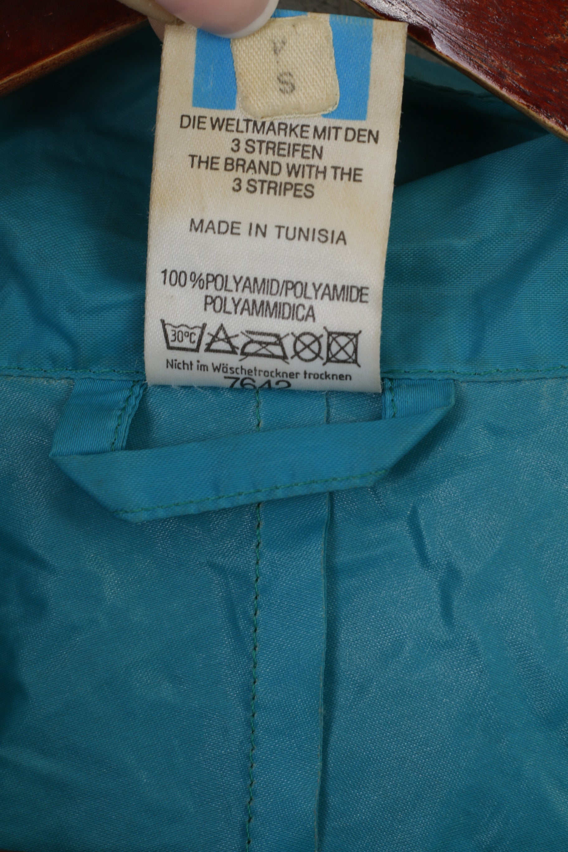 Giacca Adidas da uomo 183 L verde mare, nylon vintage, impermeabile, con zip e cappuccio