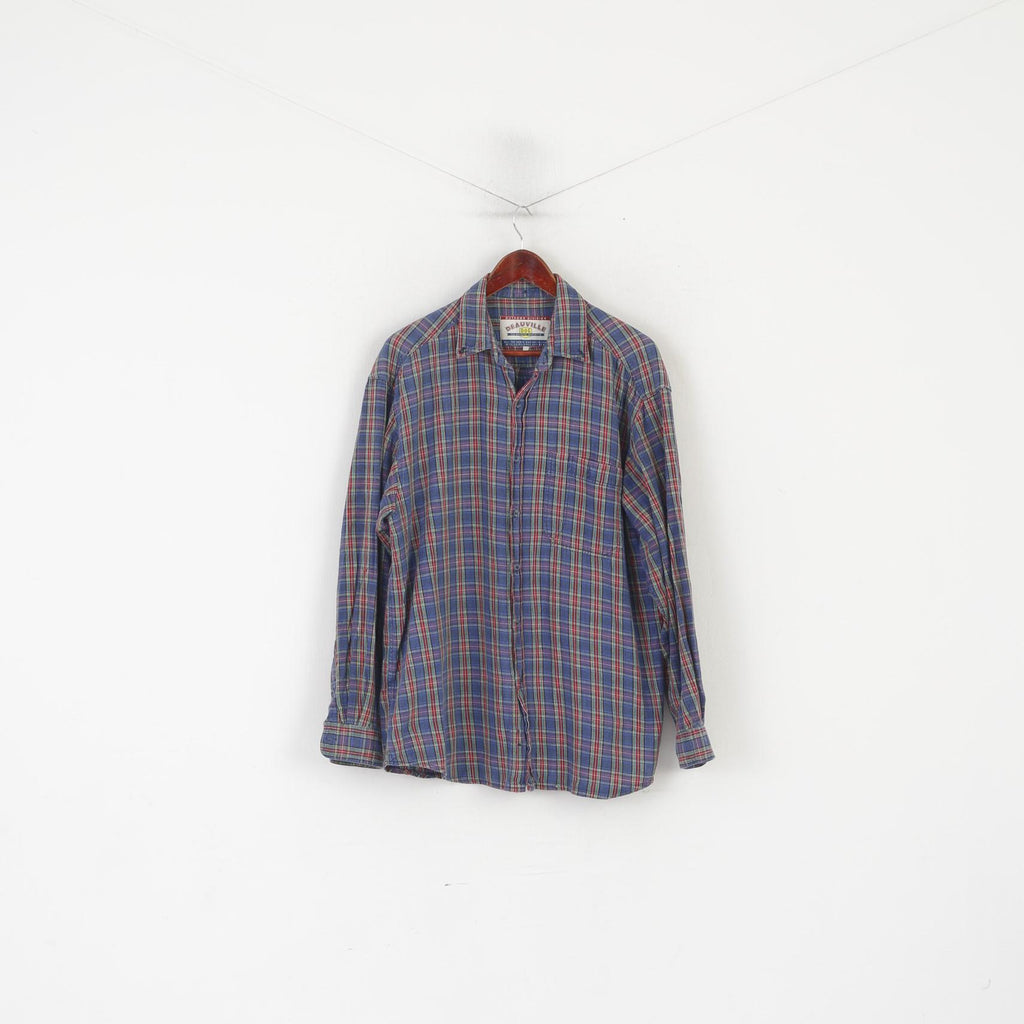 Deauville Dog Men XL Casual Shirt Blue Cotton Check Vintage Outdoor Division Top