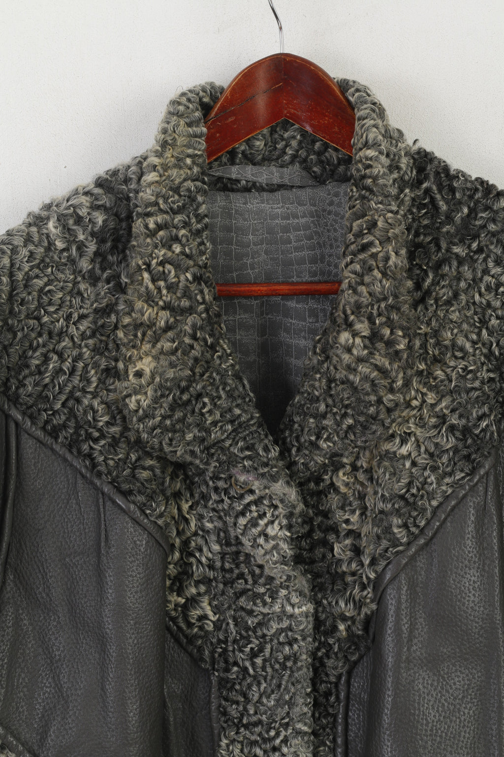 Vintage femmes L veste gris cuir fourrure manches bouffantes Bomber Boho haut classique