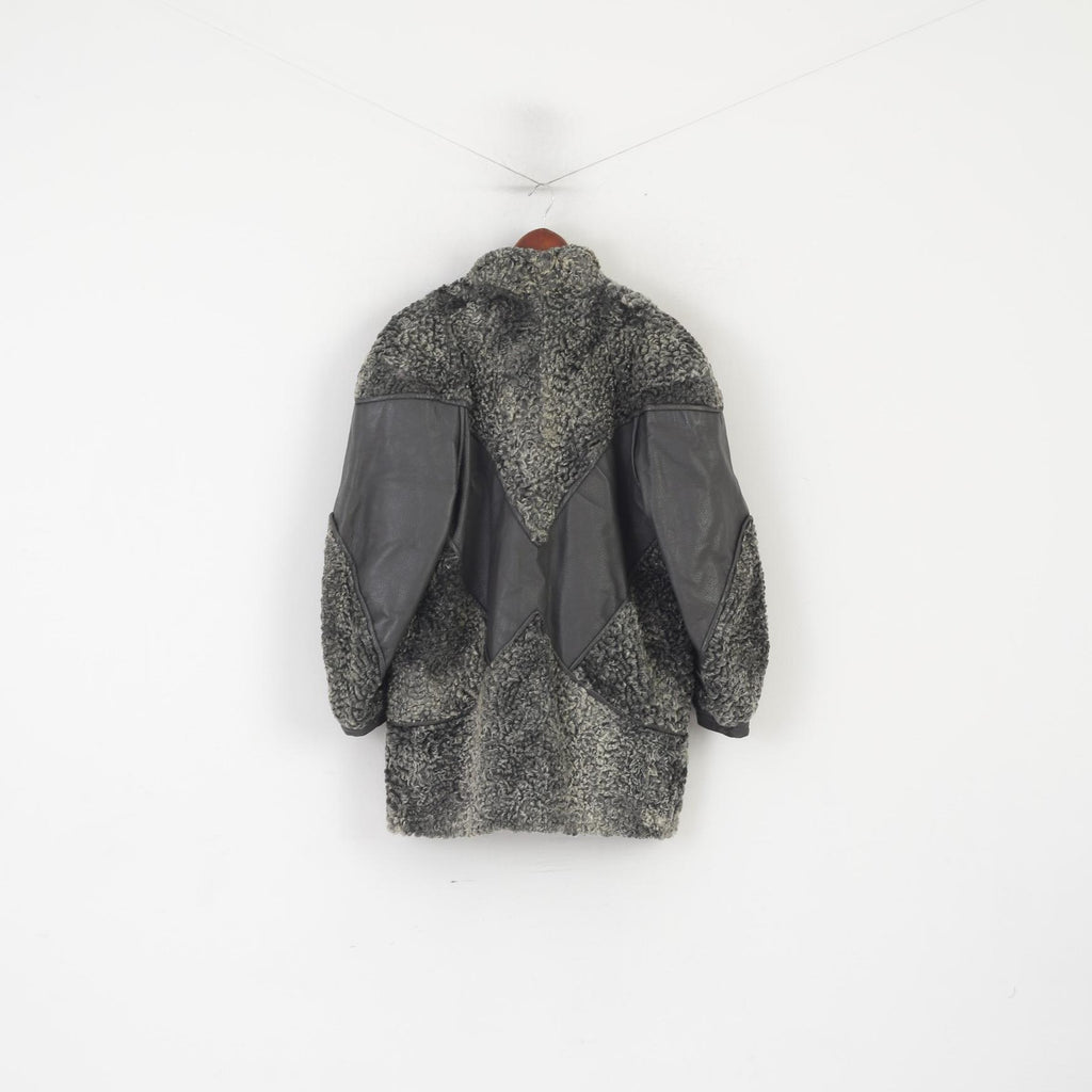 Vintage femmes L veste gris cuir fourrure manches bouffantes Bomber Boho haut classique