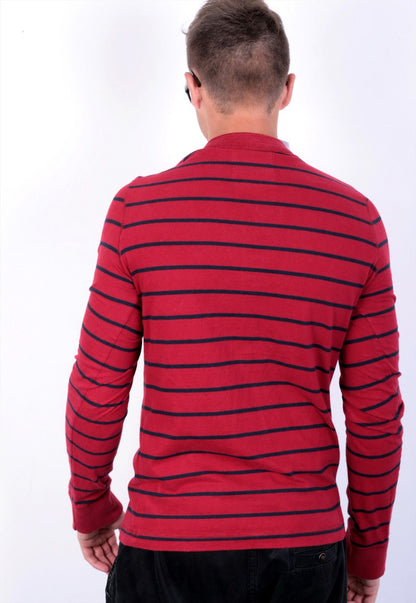 Hollister Mens M T-Shirt Long Sleeve Red Cotton Striped - RetrospectClothes