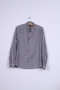 Camicia casual H&amp;M da uomo L (M) a maniche lunghe in cotone a righe bianche nere