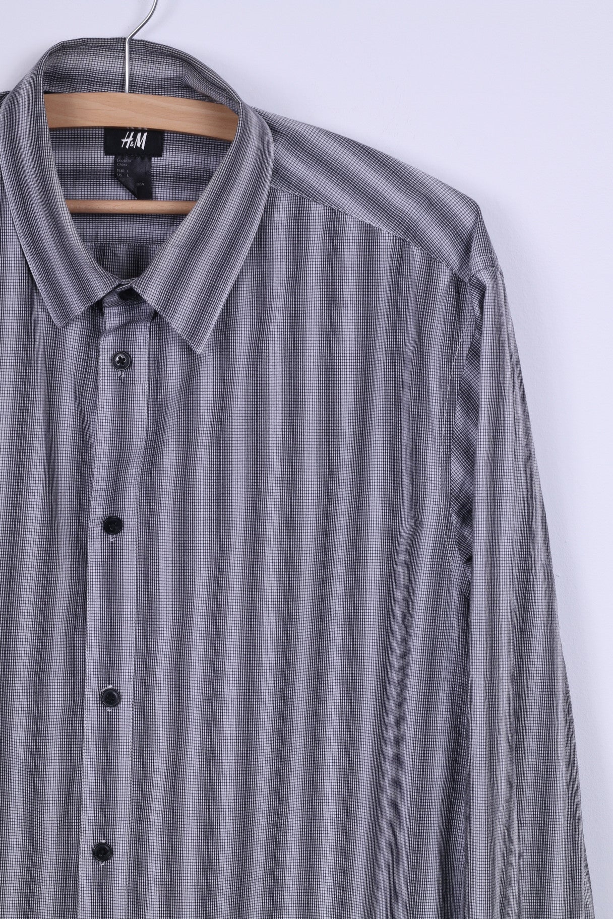 H&M Mens L (M) Casual Shirt Black White Striped Cotton Long Sleeve