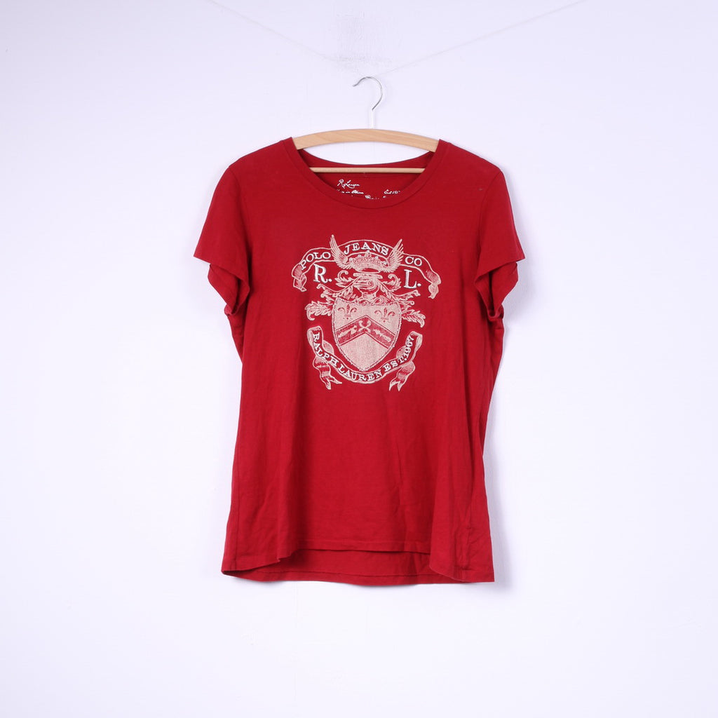 Polo Ralph Lauren Women XL Shirt Red Cotton Crew Neck Graphic Top