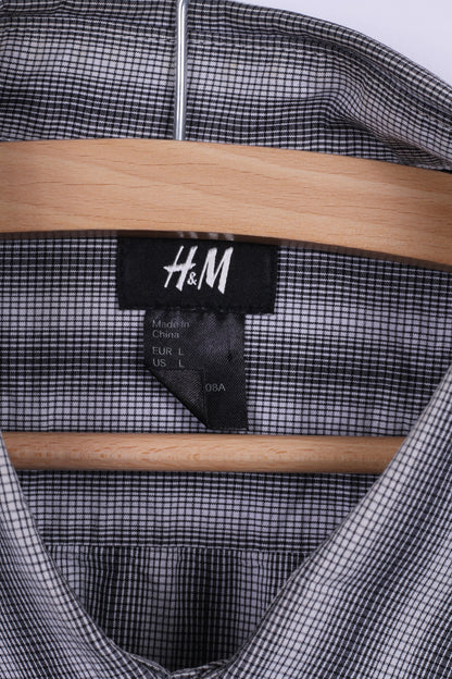 H&amp;M Homme L (M) Chemise décontractée Noir Blanc Rayé Coton Manches Longues