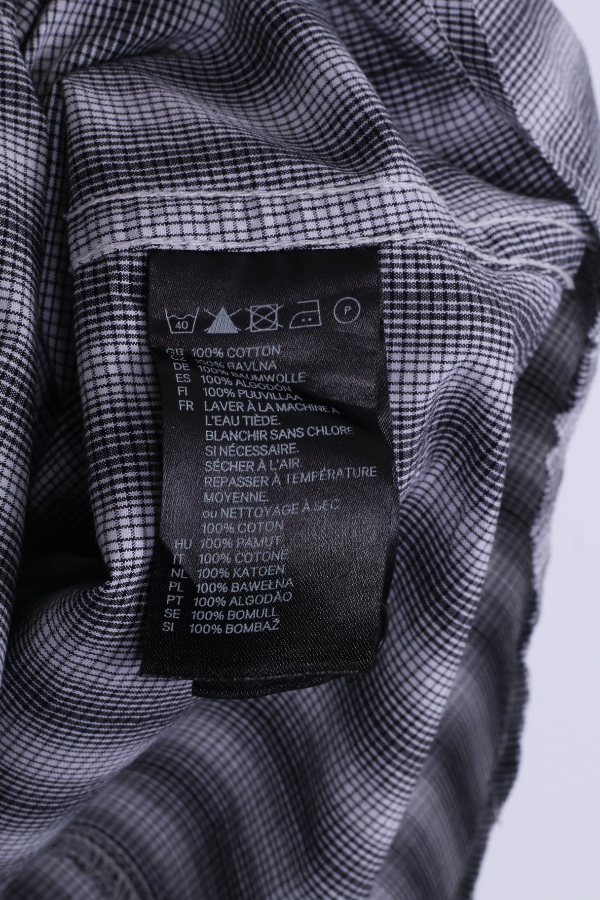 H&M Mens L (M) Casual Shirt Black White Striped Cotton Long Sleeve