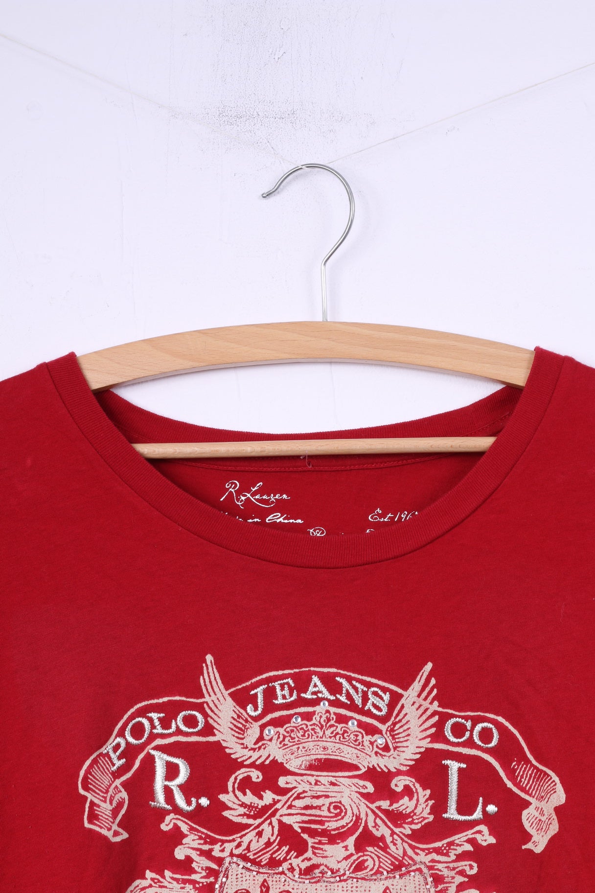 Polo Ralph Lauren Women XL Shirt Red Cotton Crew Neck Graphic Top