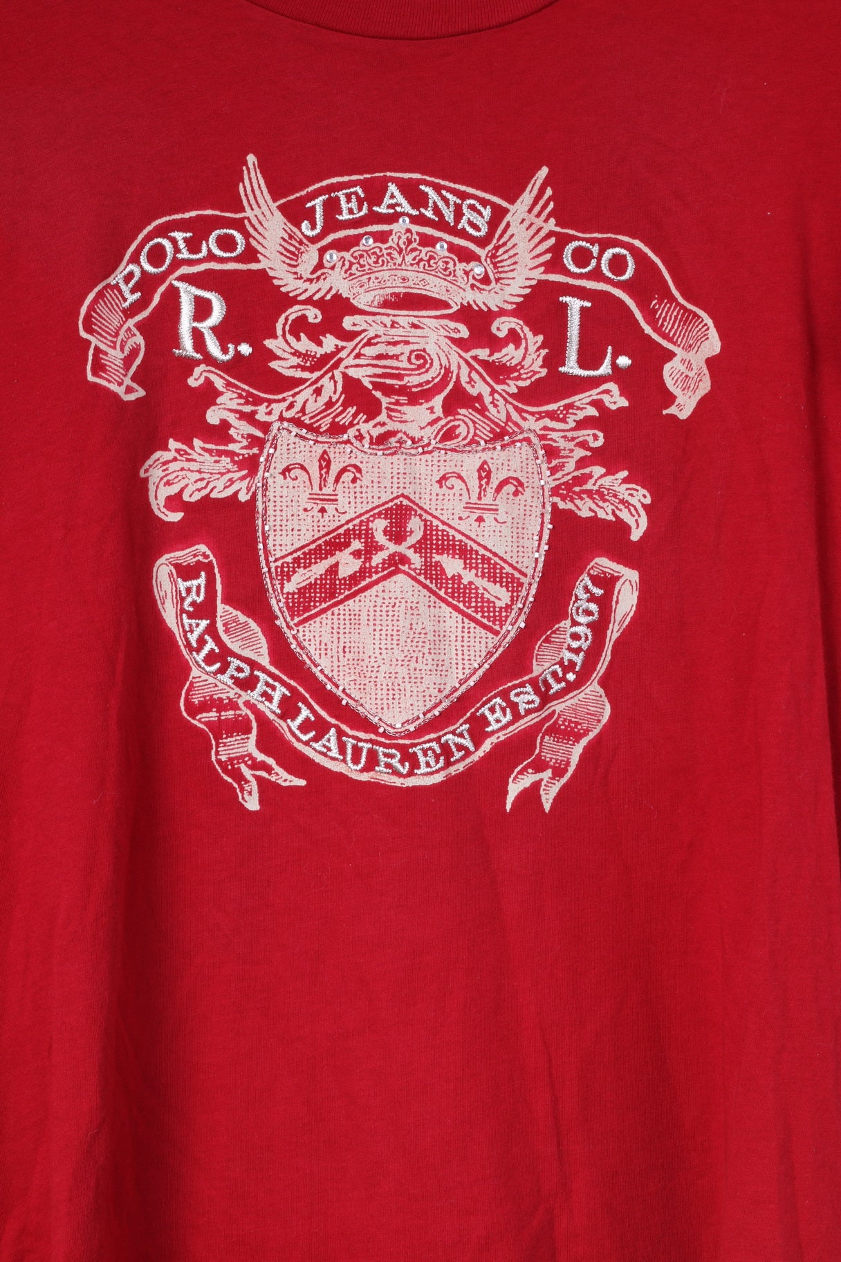 Polo Ralph Lauren Camicia XL da donna Top grafico girocollo in cotone rosso 