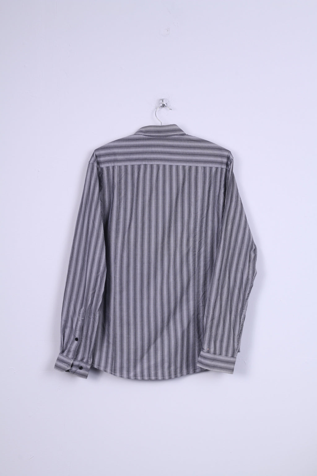 H&M Mens L (M) Casual Shirt Black White Striped Cotton Long Sleeve