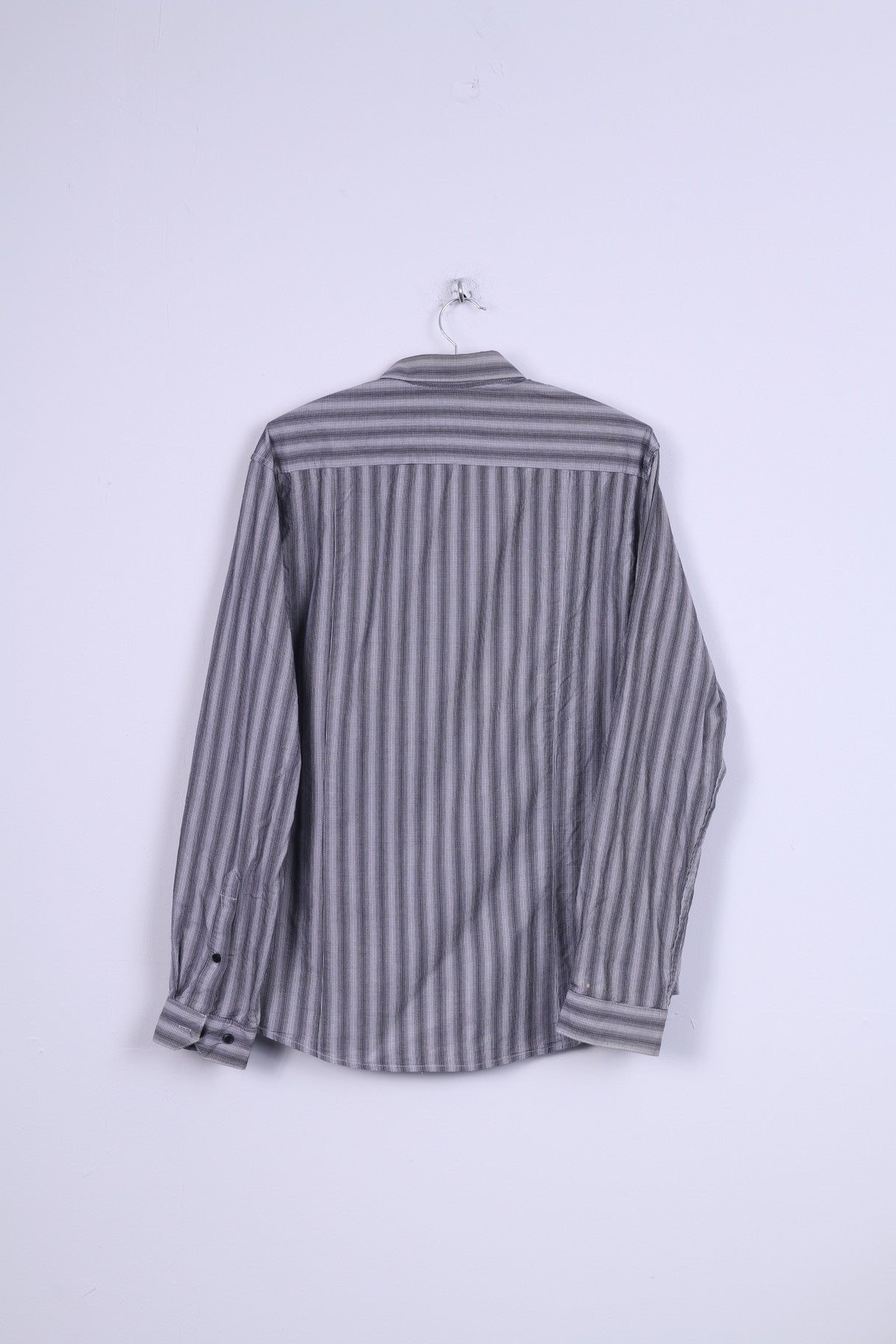 H&M Mens L (M) Casual Shirt Black White Striped Cotton Long Sleeve