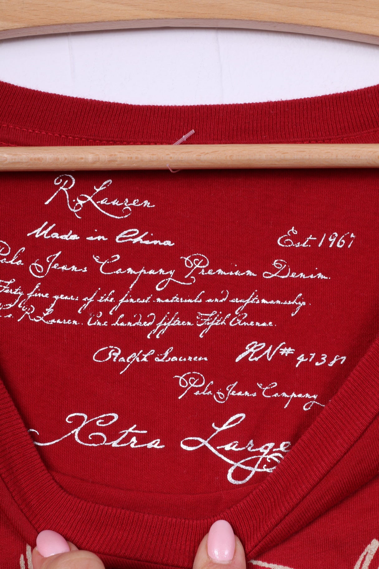 Polo Ralph Lauren Femme XL Chemise Rouge Coton Ras du Cou Haut Graphique 