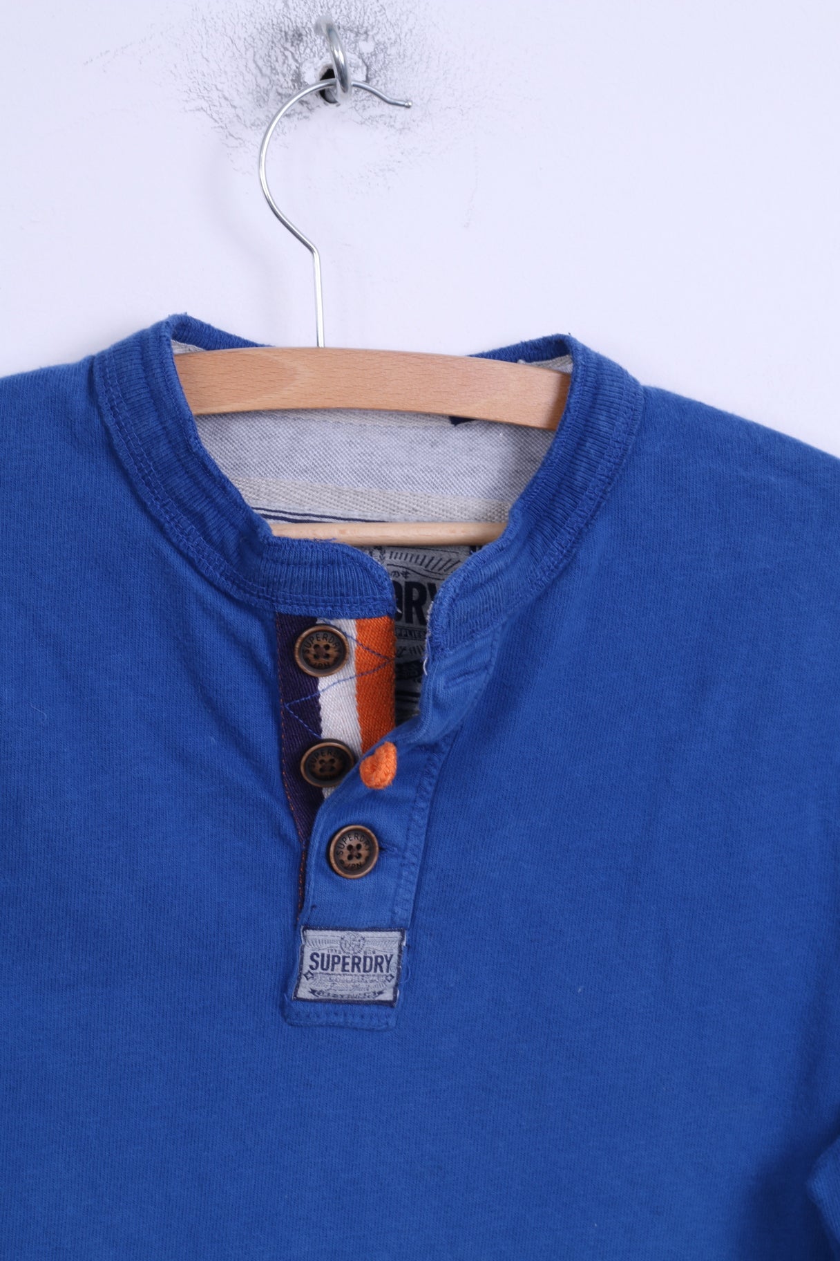 Superdry Mens S Shirt Blue Cotton Fitted Detailed Buttons Japan