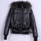 Ere Fashion Womens M Jacket Shiny Black Padded Hood Fur Biker Top